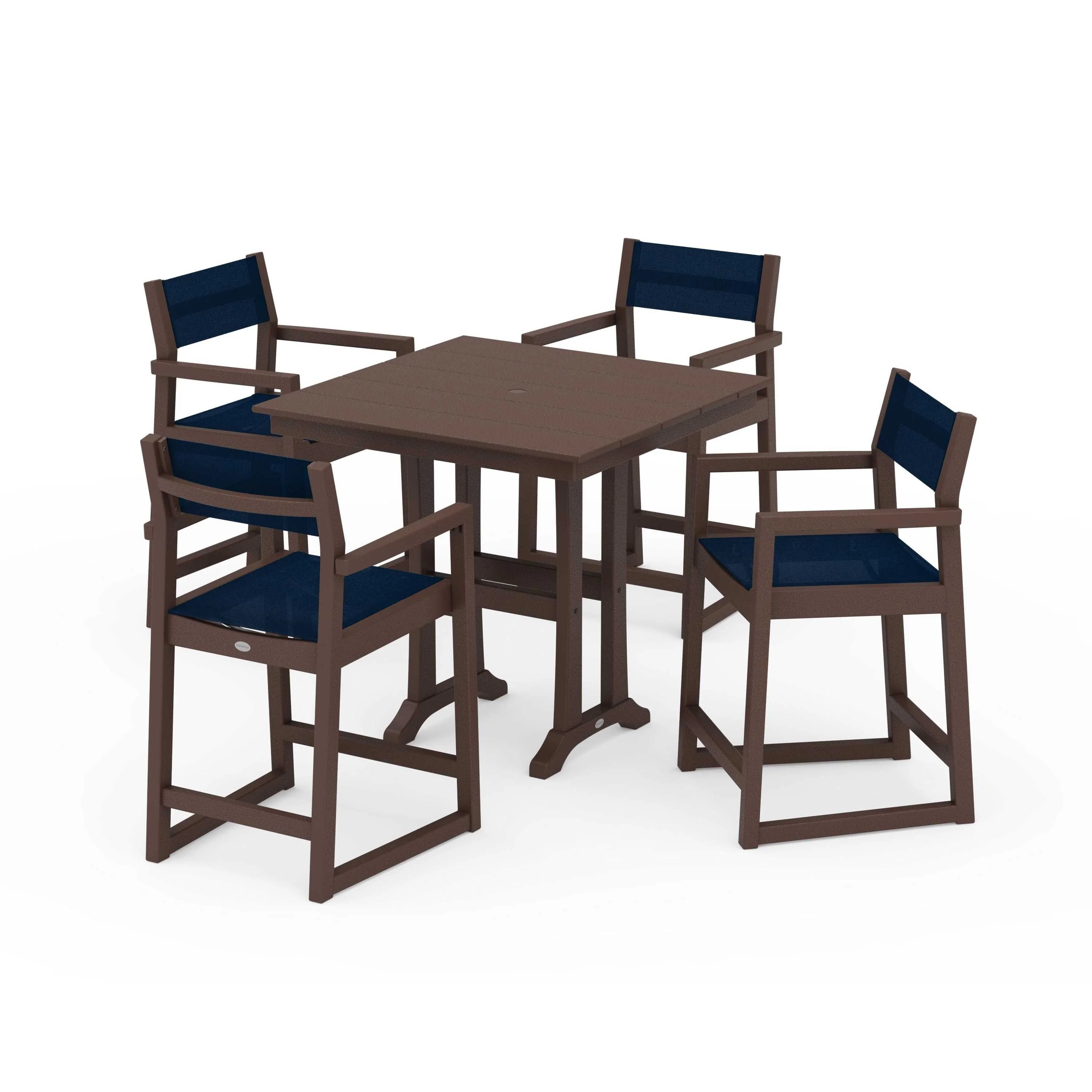 EDGE Sling Arm Chair 5-Piece Farmhouse Counter Set with Trestle Legs - Image 93