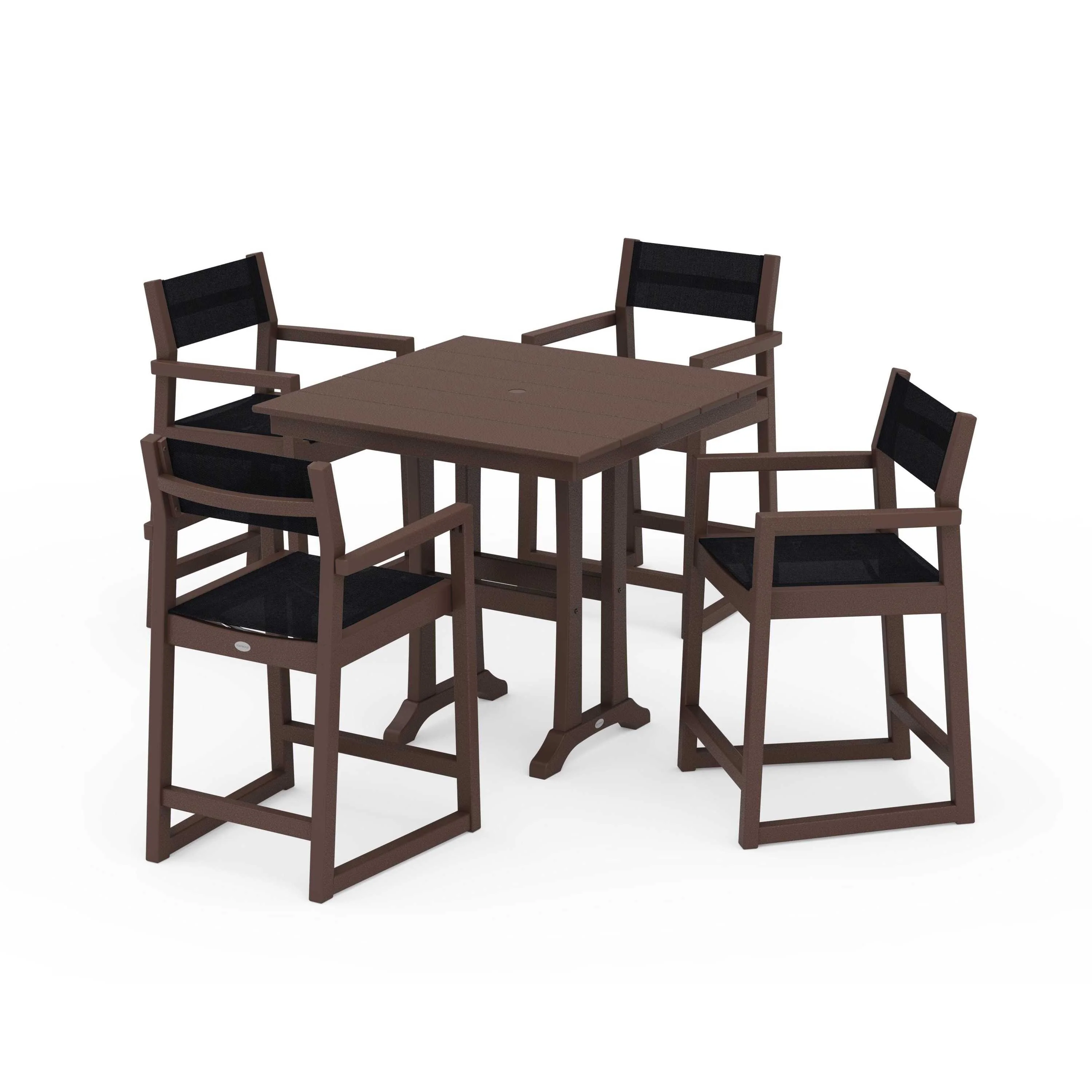 EDGE Sling Arm Chair 5-Piece Farmhouse Counter Set with Trestle Legs - Image 94