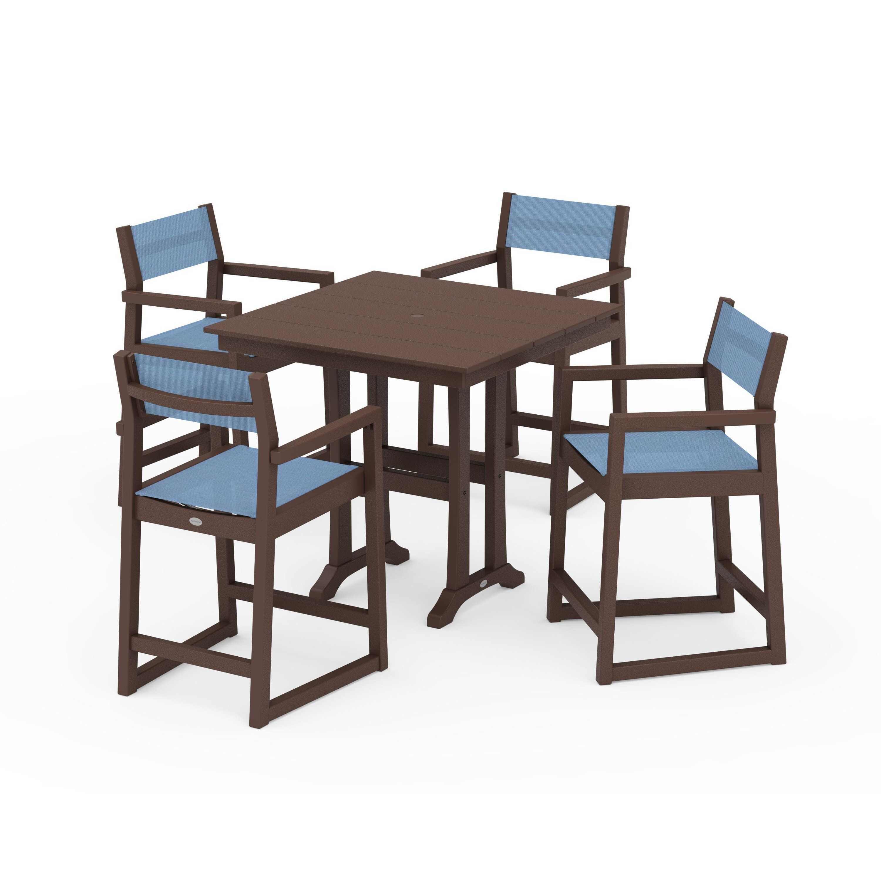 EDGE Sling Arm Chair 5-Piece Farmhouse Counter Set with Trestle Legs - Image 95
