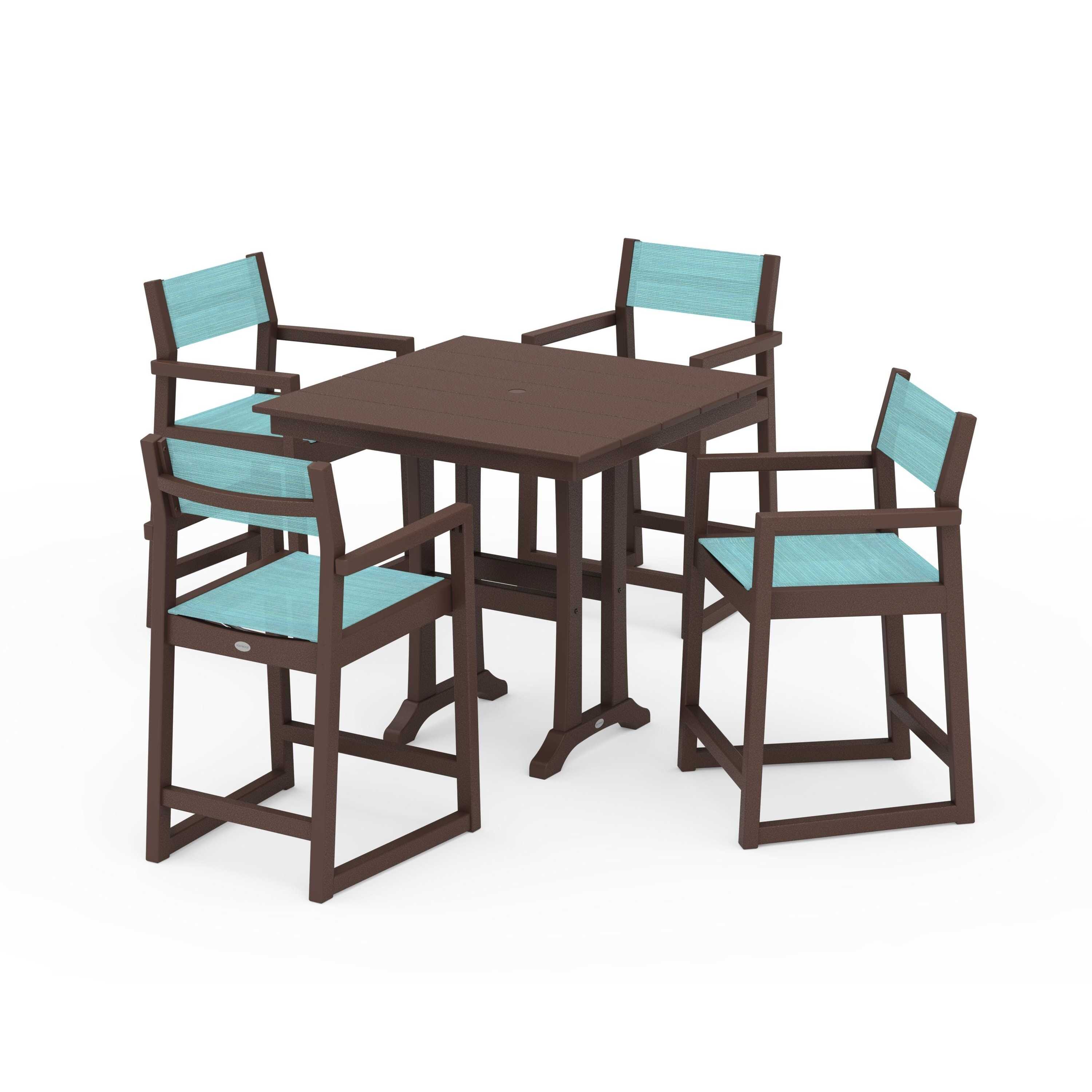 EDGE Sling Arm Chair 5-Piece Farmhouse Counter Set with Trestle Legs - Image 97
