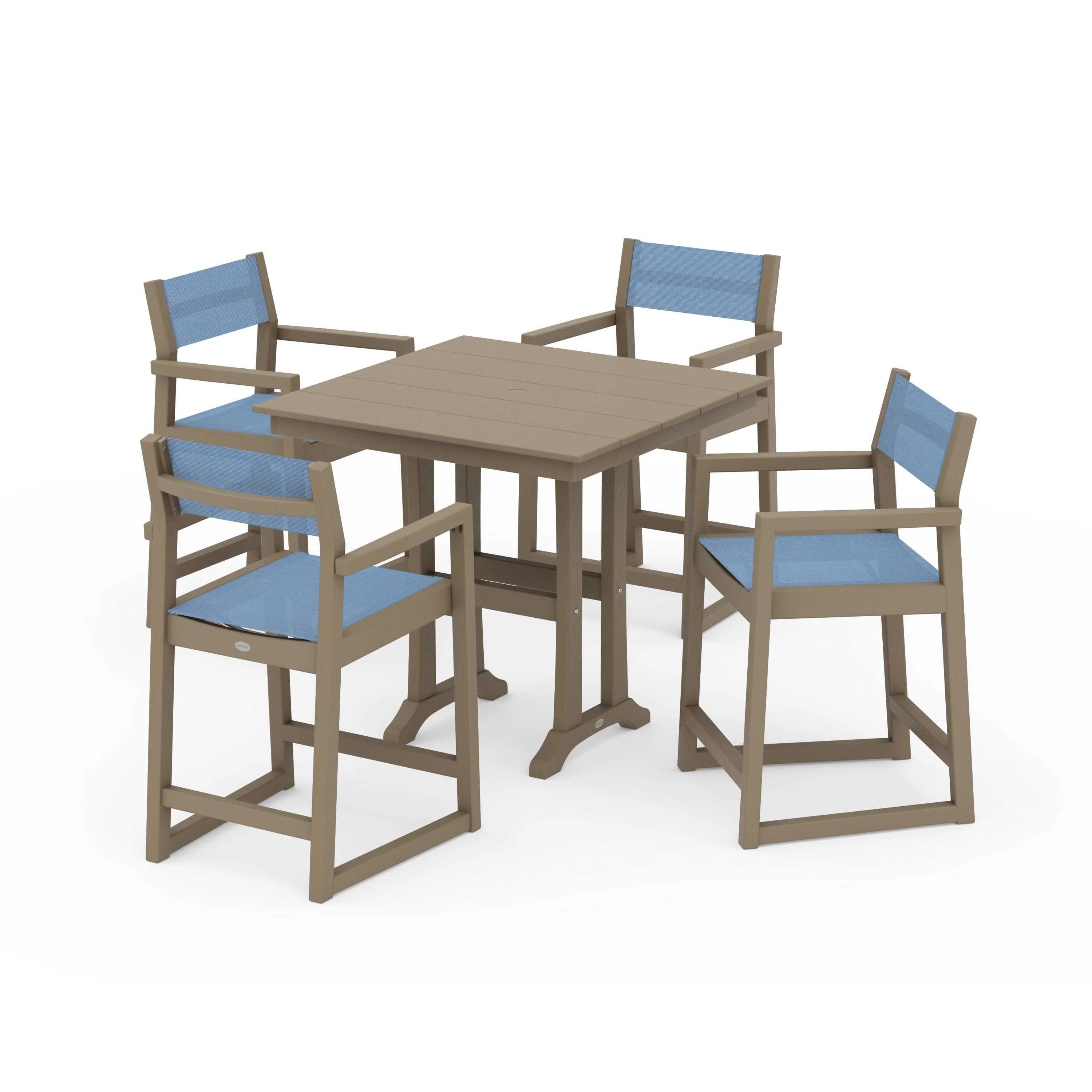 EDGE Sling Arm Chair 5-Piece Farmhouse Counter Set with Trestle Legs - Image 98