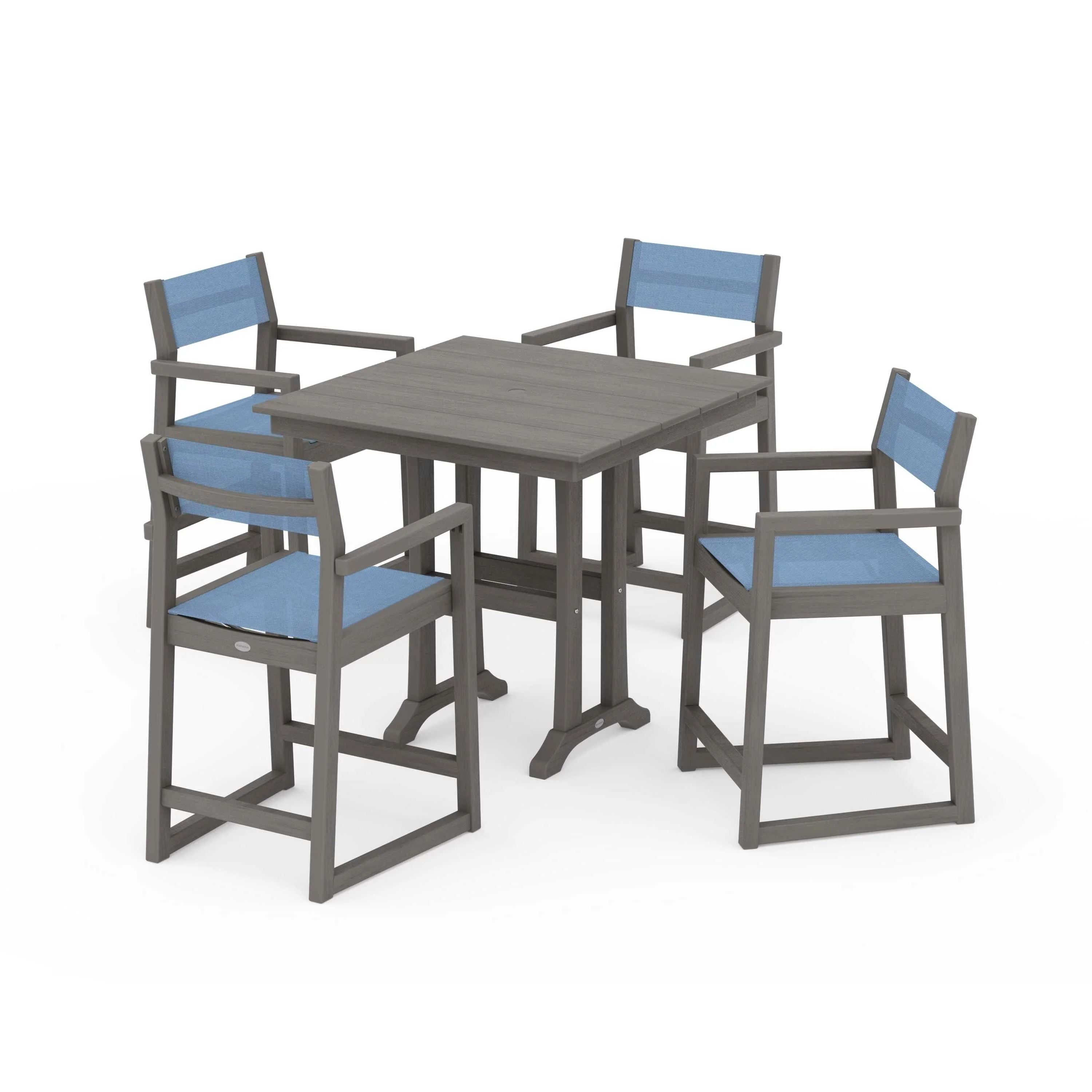 EDGE Sling Arm Chair 5-Piece Farmhouse Counter Set with Trestle Legs - Image 99