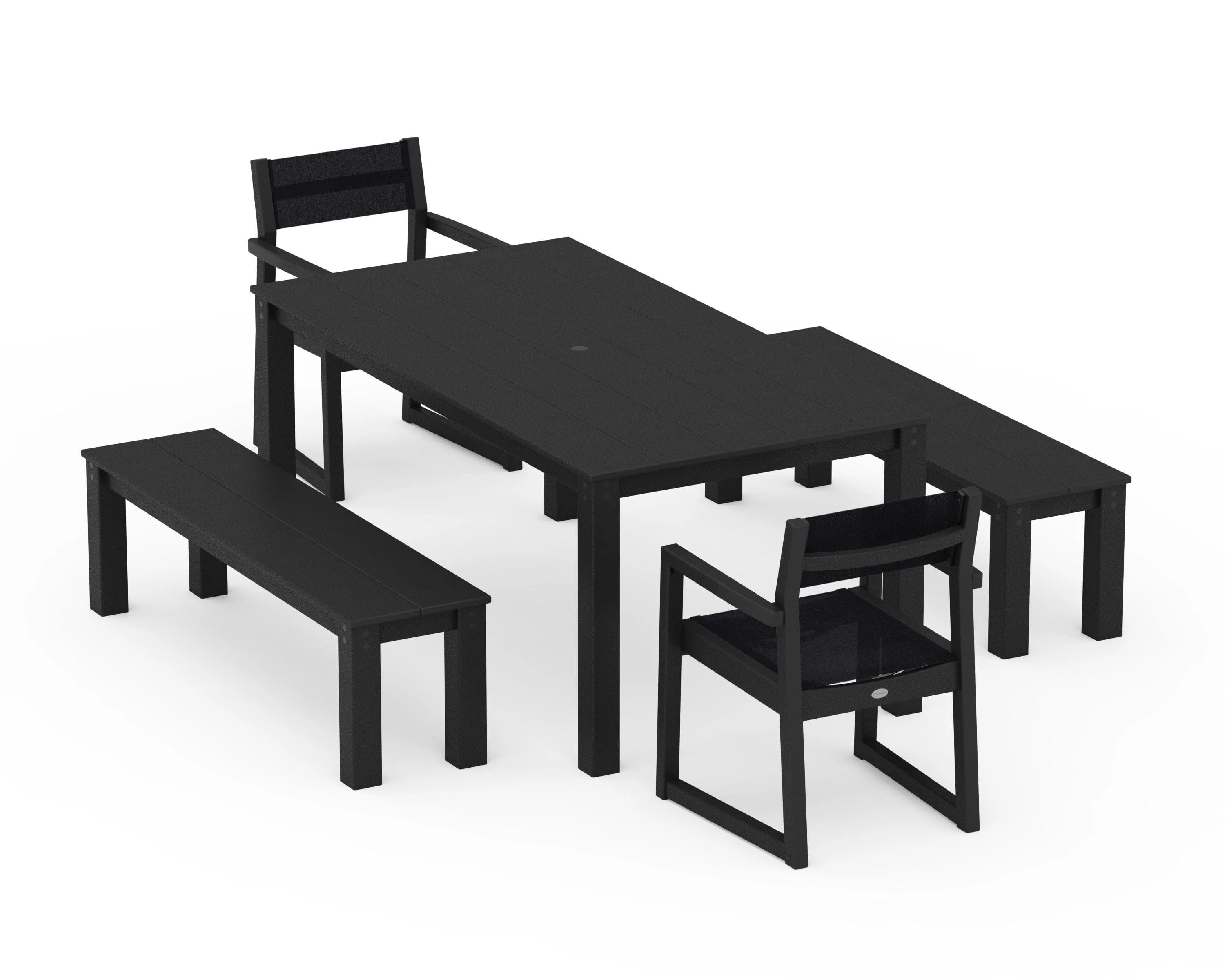 EDGE Sling Arm Chair 5-Piece Parsons Dining Set with Benches - Image 10