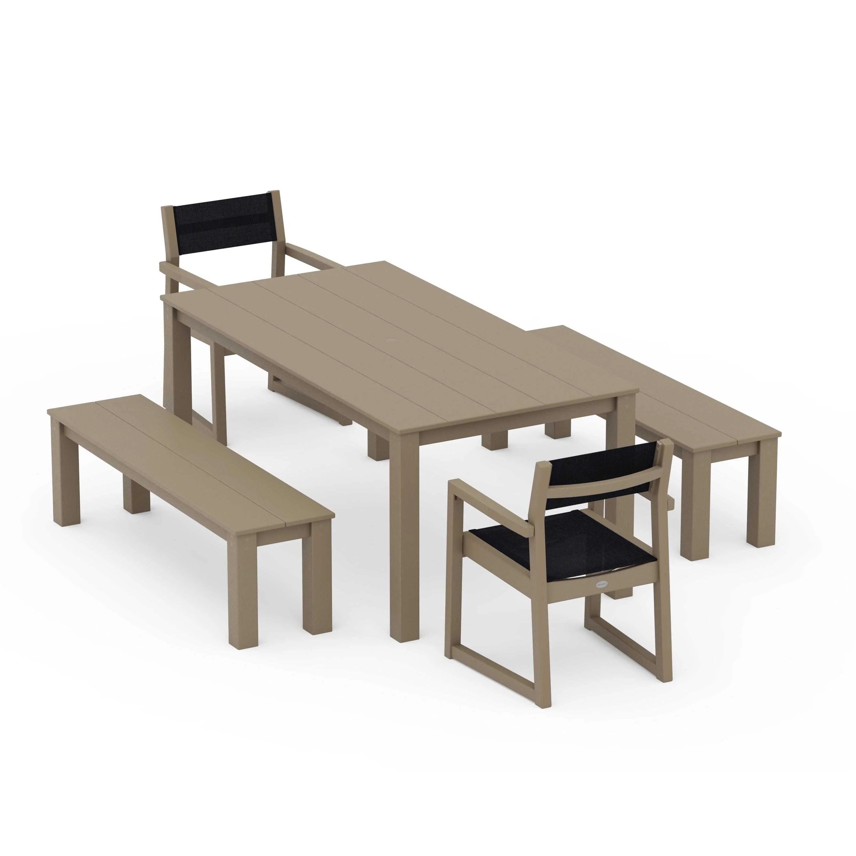 EDGE Sling Arm Chair 5-Piece Parsons Dining Set with Benches - Image 102