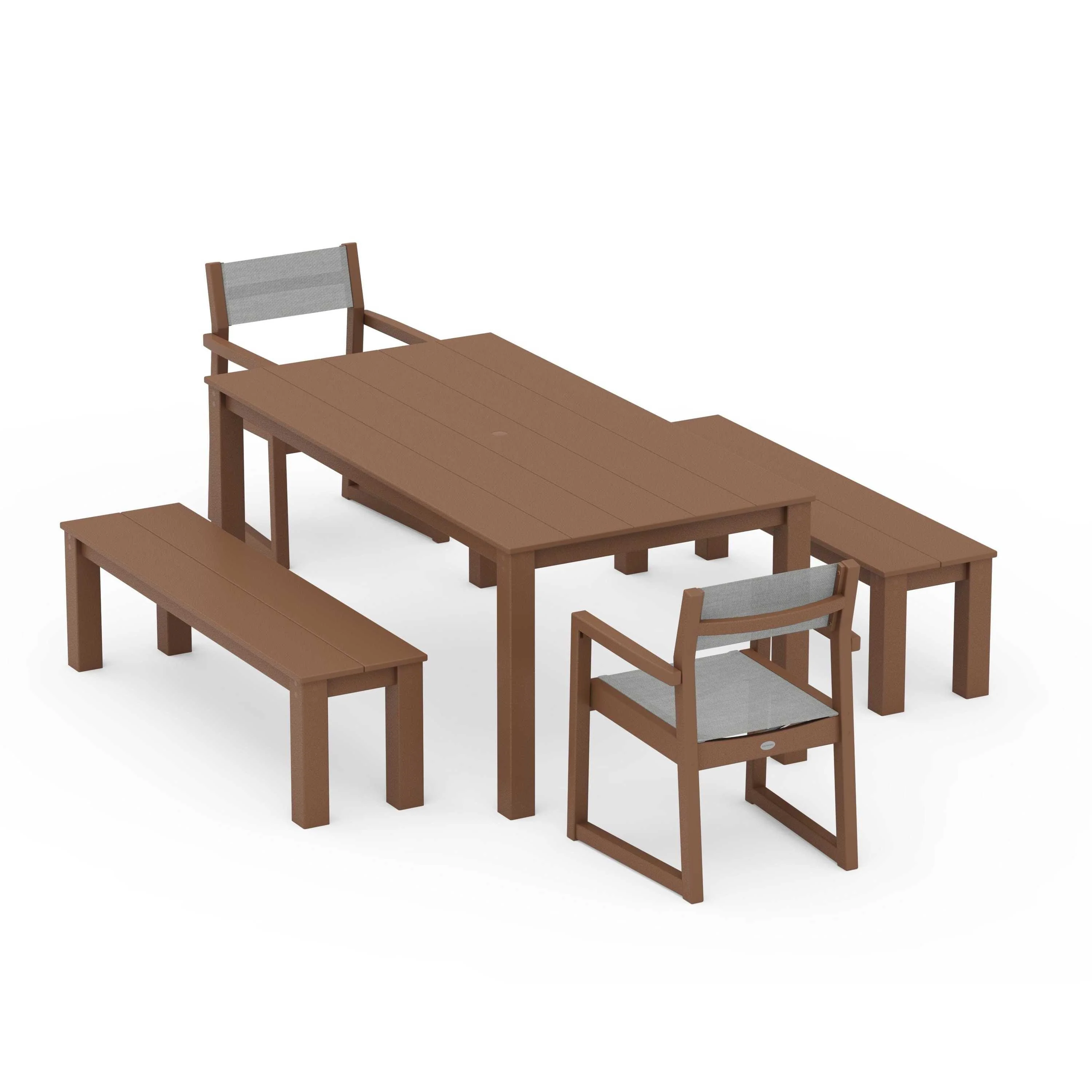 EDGE Sling Arm Chair 5-Piece Parsons Dining Set with Benches - Image 103