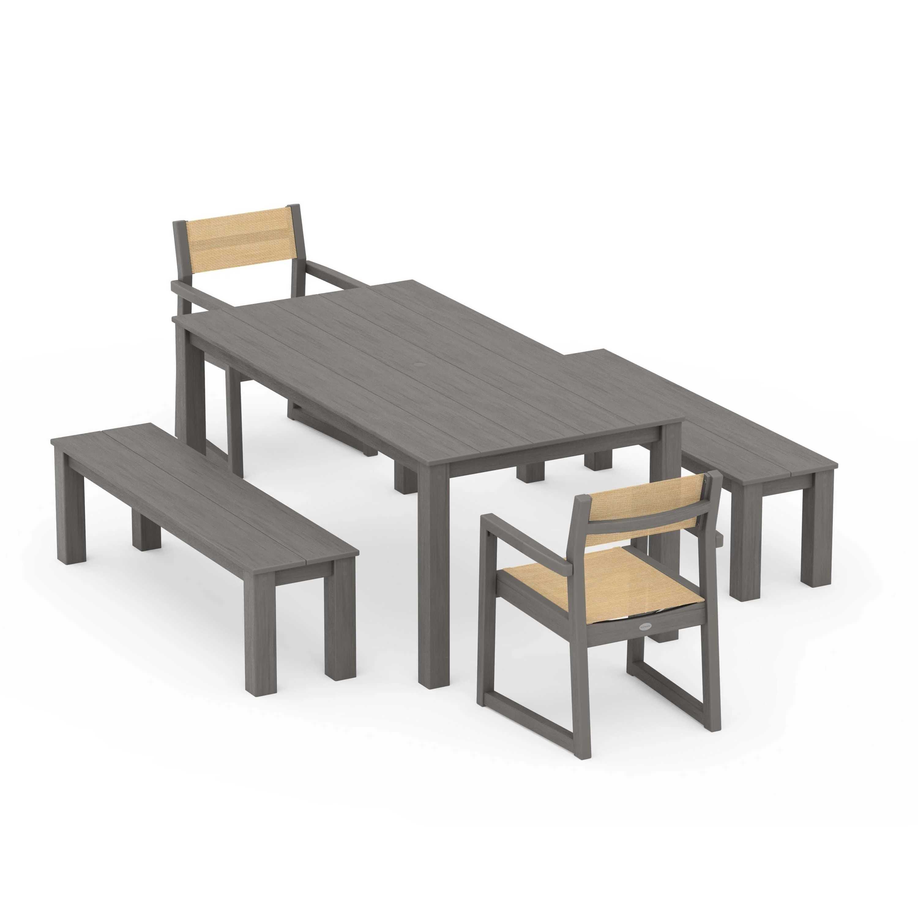 EDGE Sling Arm Chair 5-Piece Parsons Dining Set with Benches - Image 104