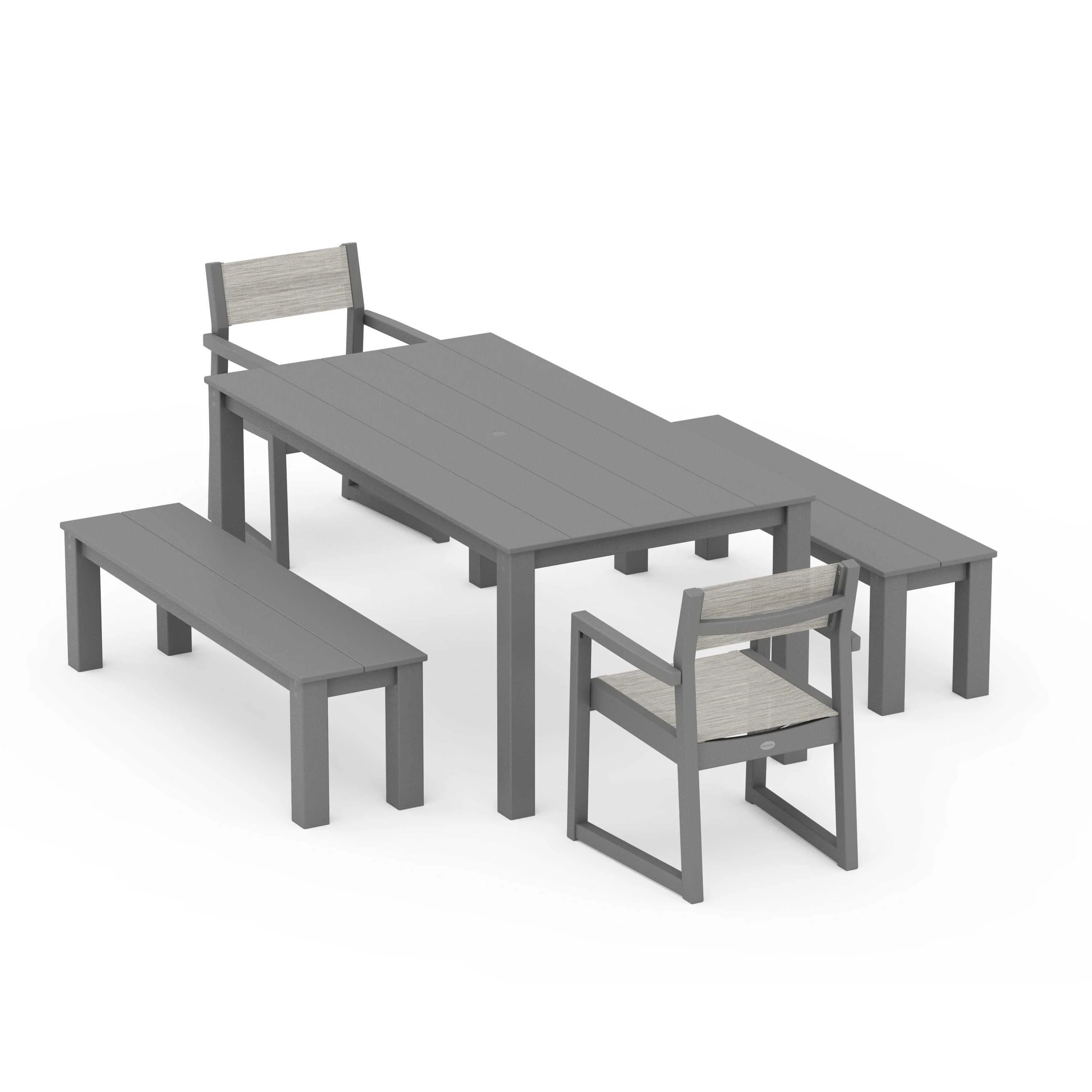 EDGE Sling Arm Chair 5-Piece Parsons Dining Set with Benches - Image 105