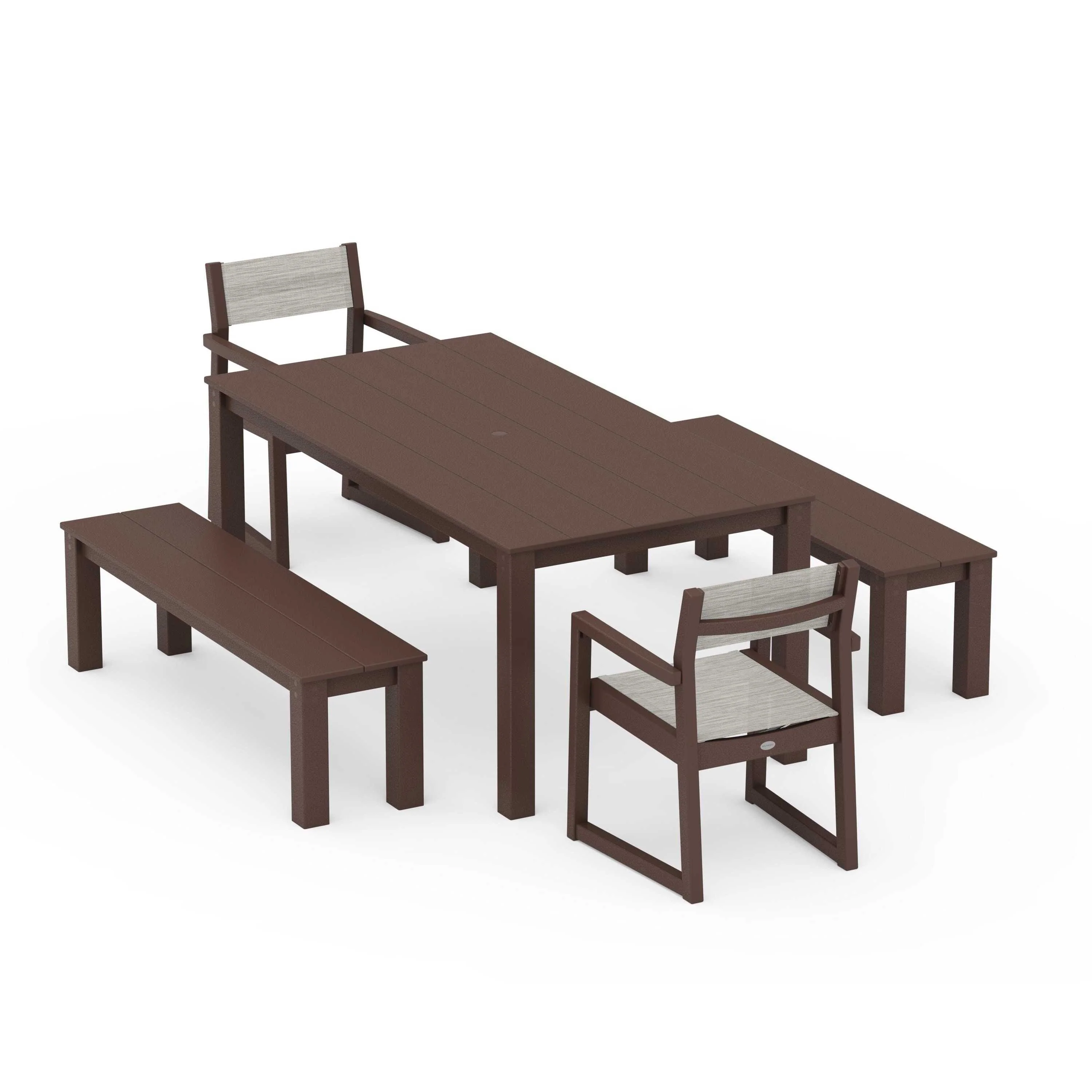 EDGE Sling Arm Chair 5-Piece Parsons Dining Set with Benches - Image 106