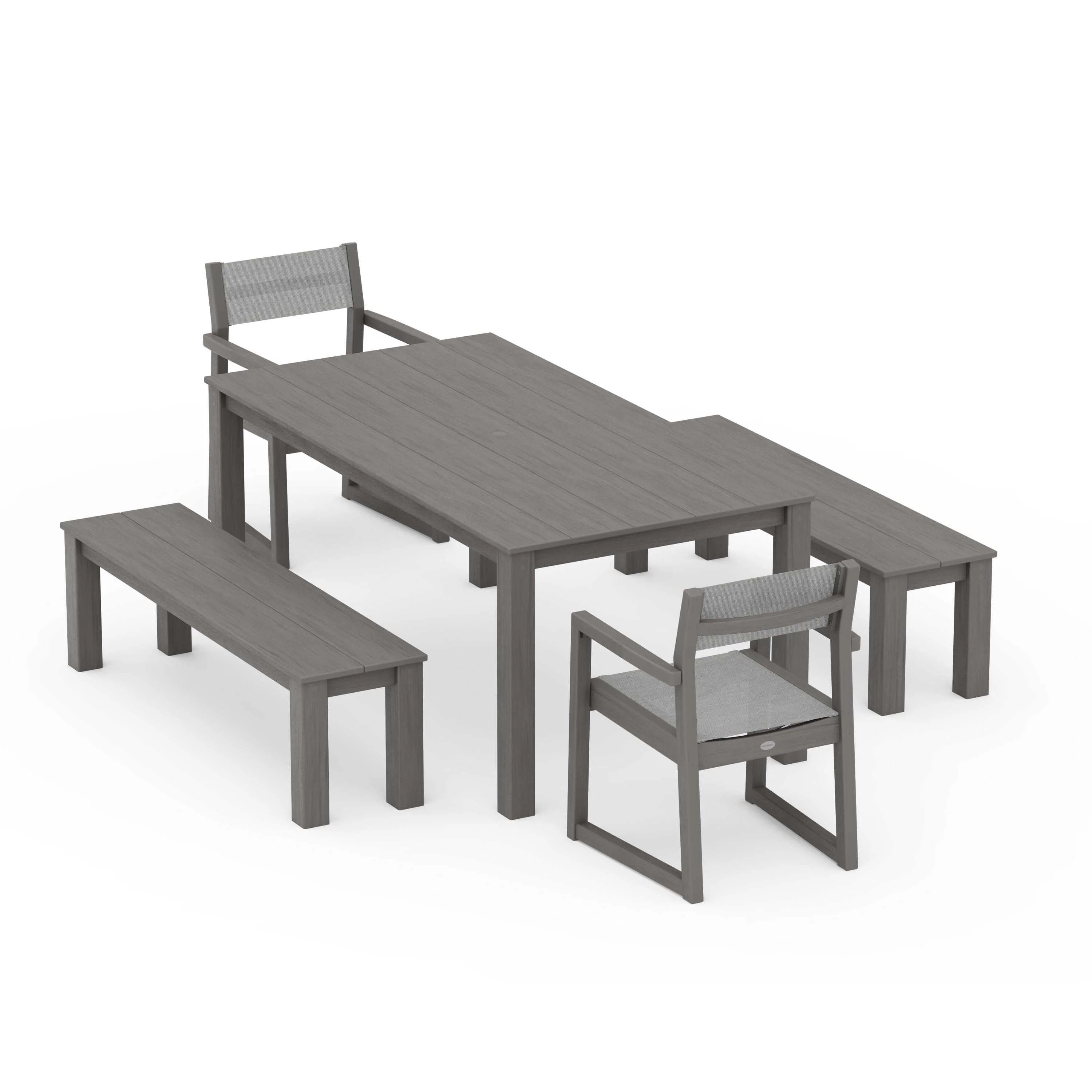 EDGE Sling Arm Chair 5-Piece Parsons Dining Set with Benches - Image 107
