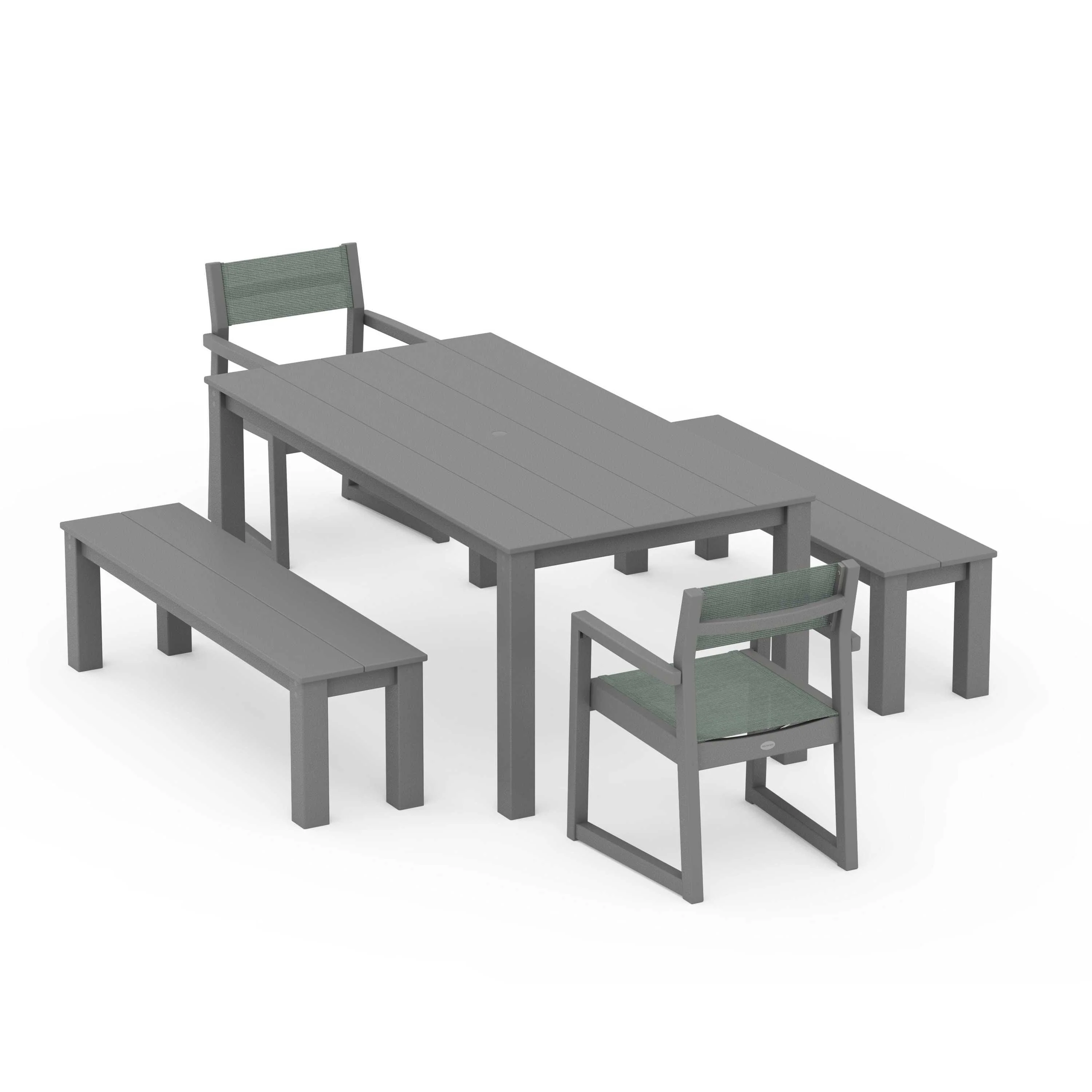 EDGE Sling Arm Chair 5-Piece Parsons Dining Set with Benches - Image 108