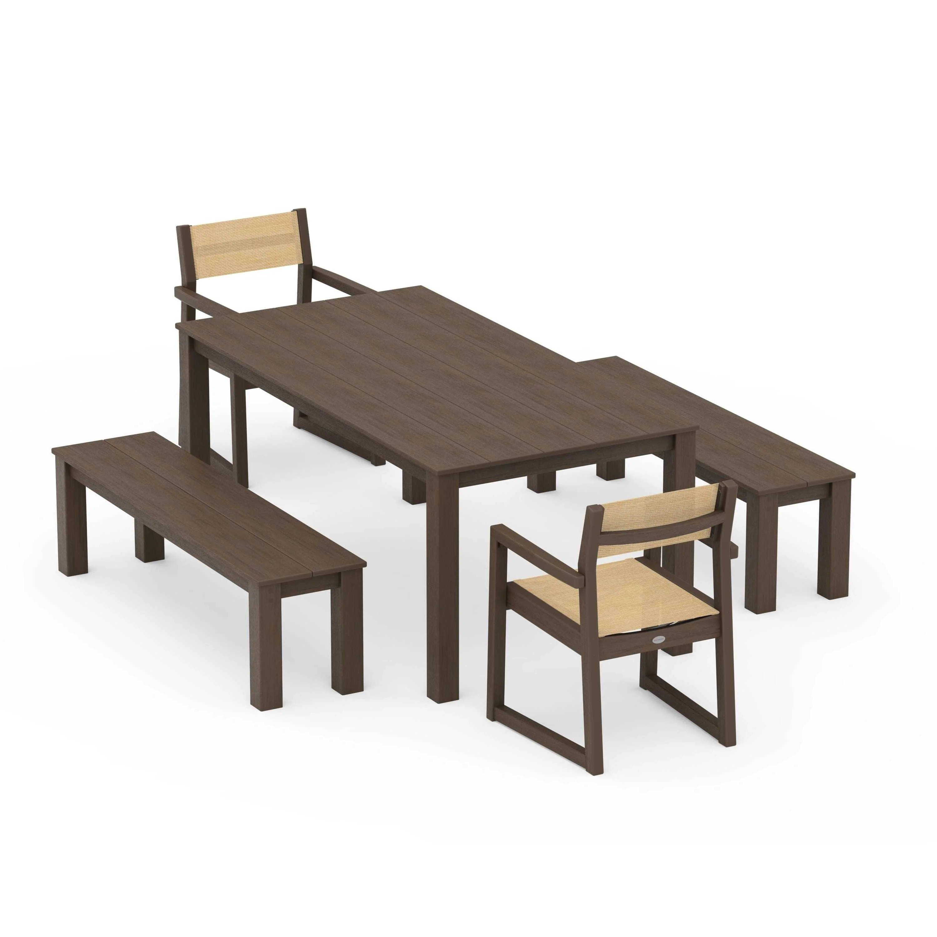 EDGE Sling Arm Chair 5-Piece Parsons Dining Set with Benches - Image 109