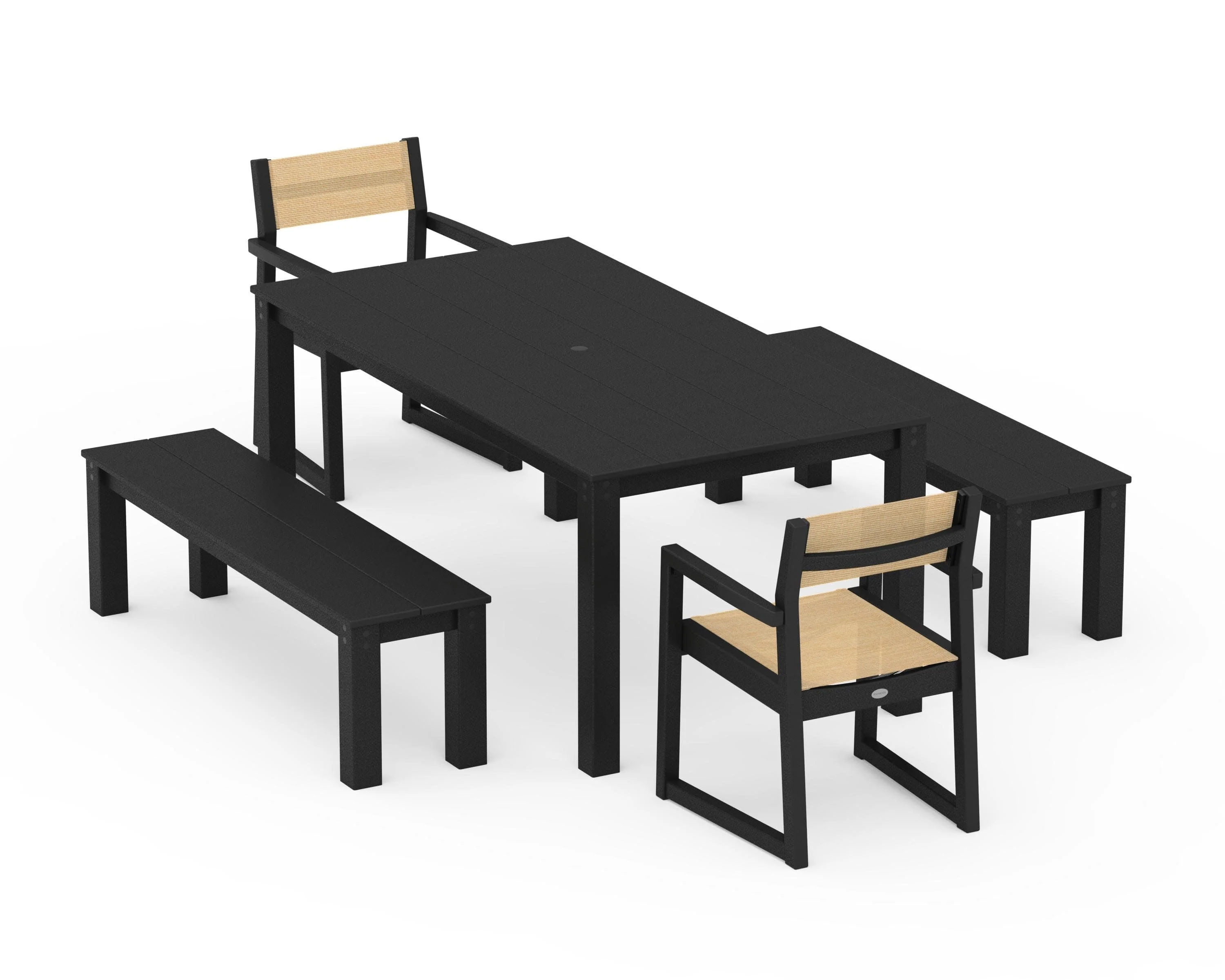 EDGE Sling Arm Chair 5-Piece Parsons Dining Set with Benches - Image 11