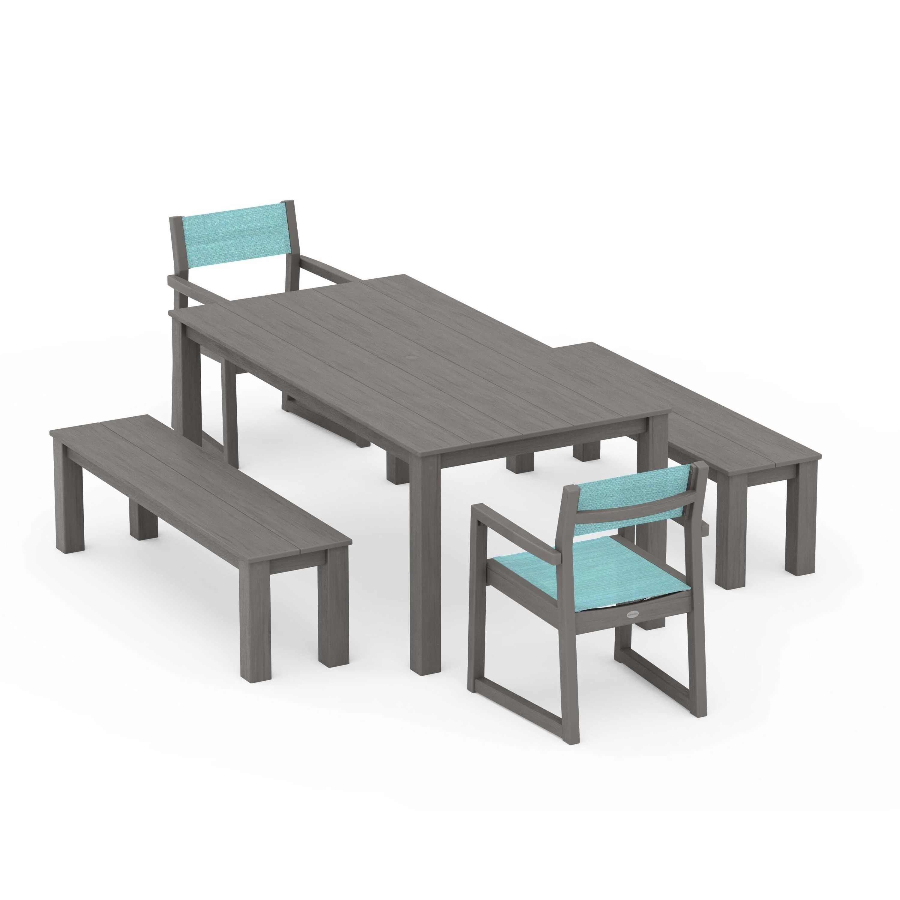 EDGE Sling Arm Chair 5-Piece Parsons Dining Set with Benches - Image 110