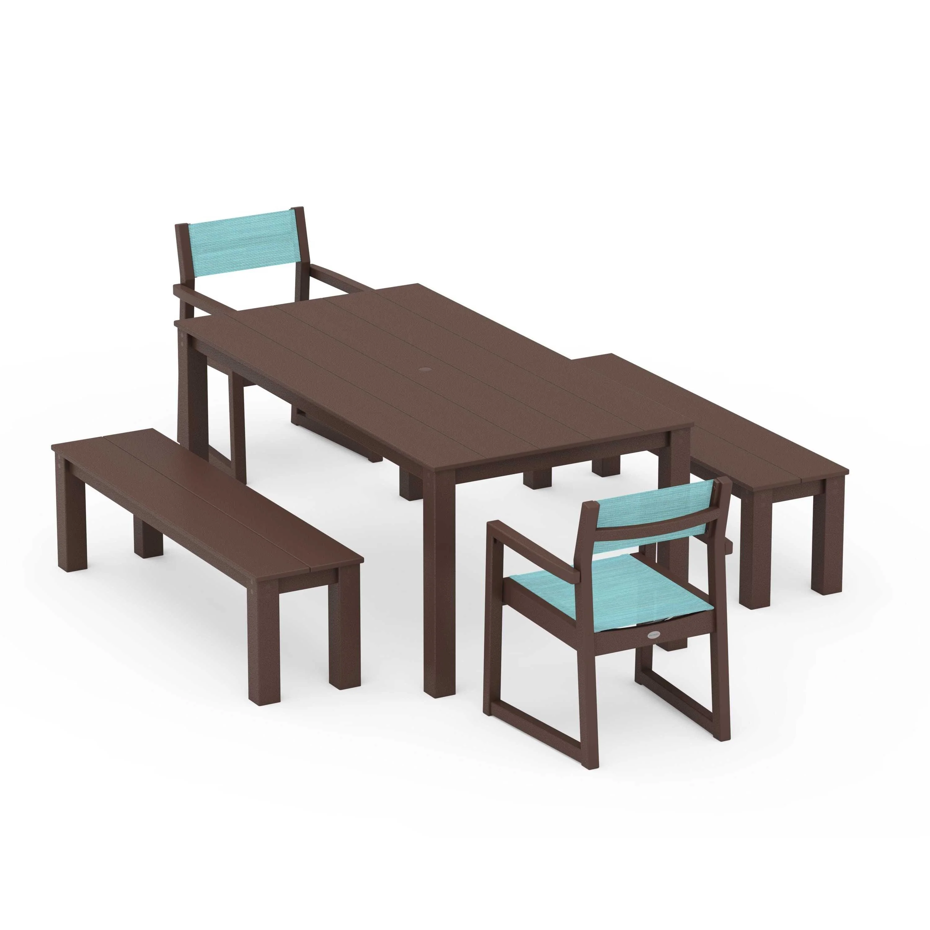 EDGE Sling Arm Chair 5-Piece Parsons Dining Set with Benches - Image 111