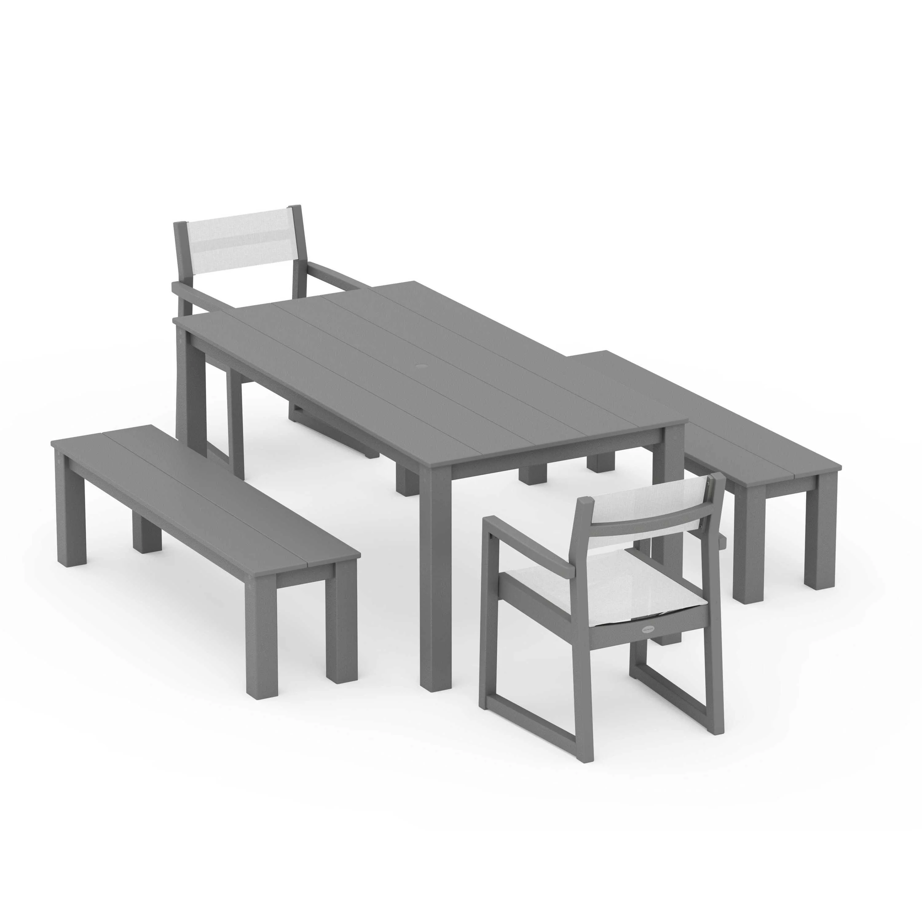 EDGE Sling Arm Chair 5-Piece Parsons Dining Set with Benches - Image 112