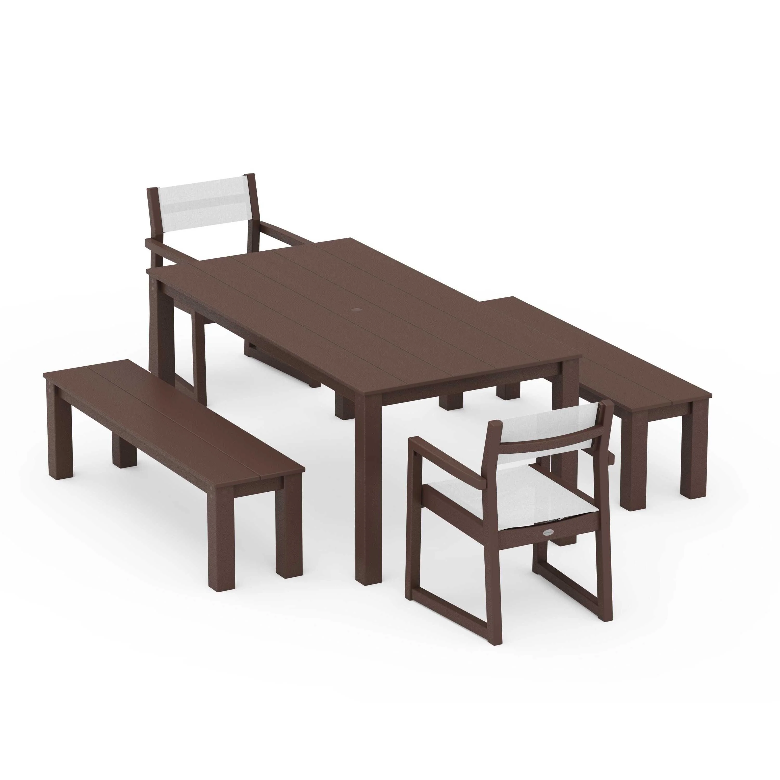 EDGE Sling Arm Chair 5-Piece Parsons Dining Set with Benches - Image 113