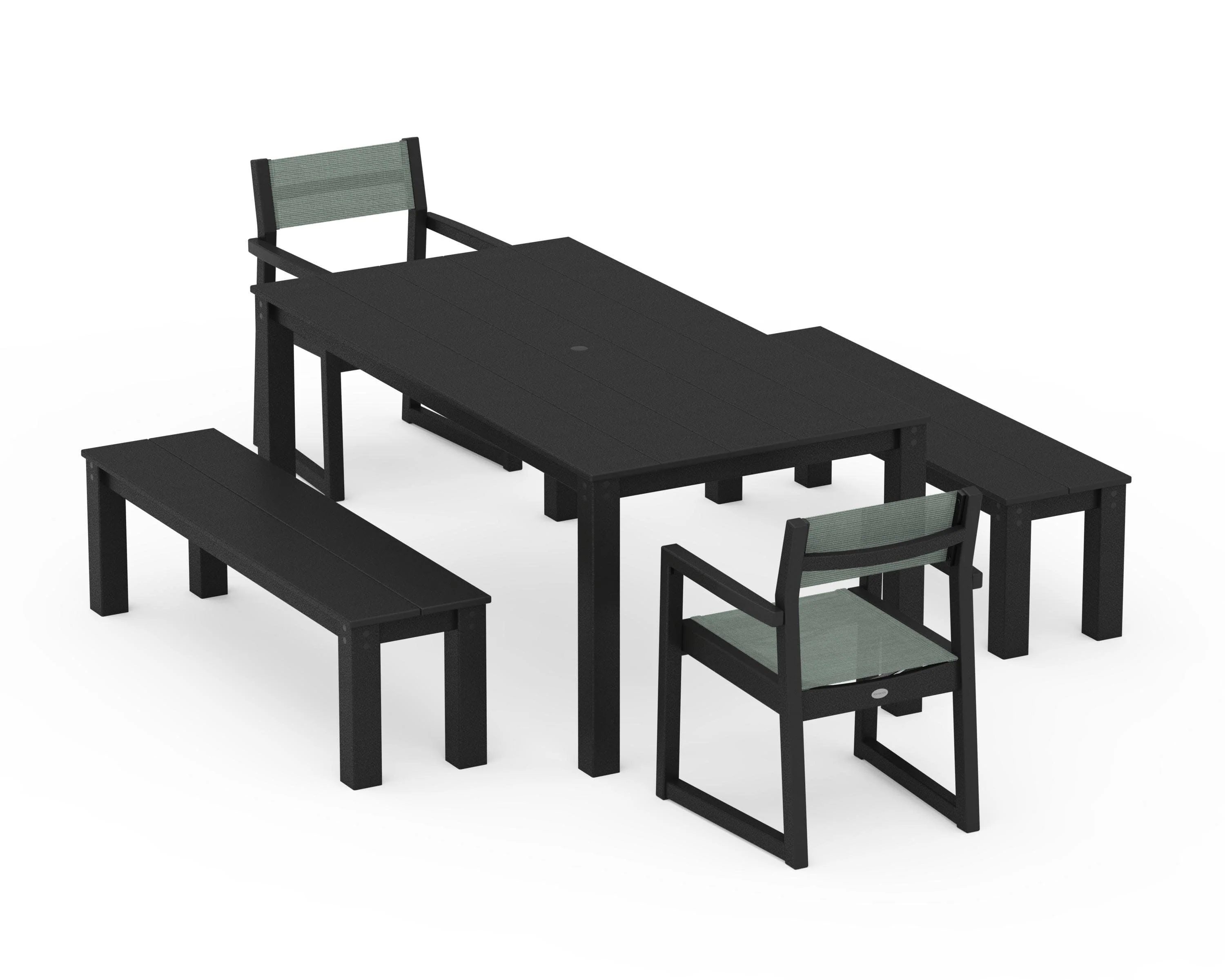 EDGE Sling Arm Chair 5-Piece Parsons Dining Set with Benches - Image 12