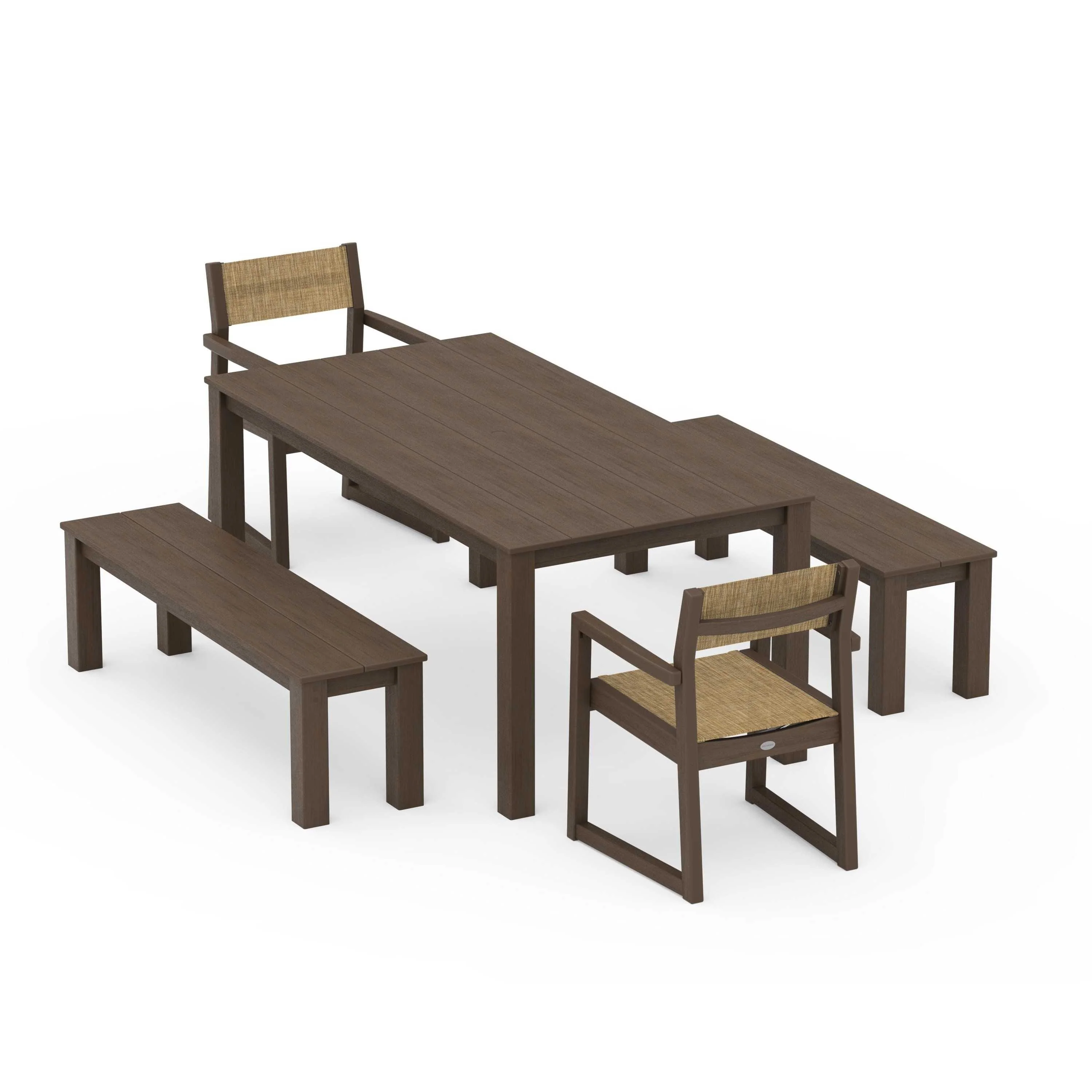 EDGE Sling Arm Chair 5-Piece Parsons Dining Set with Benches - Image 120