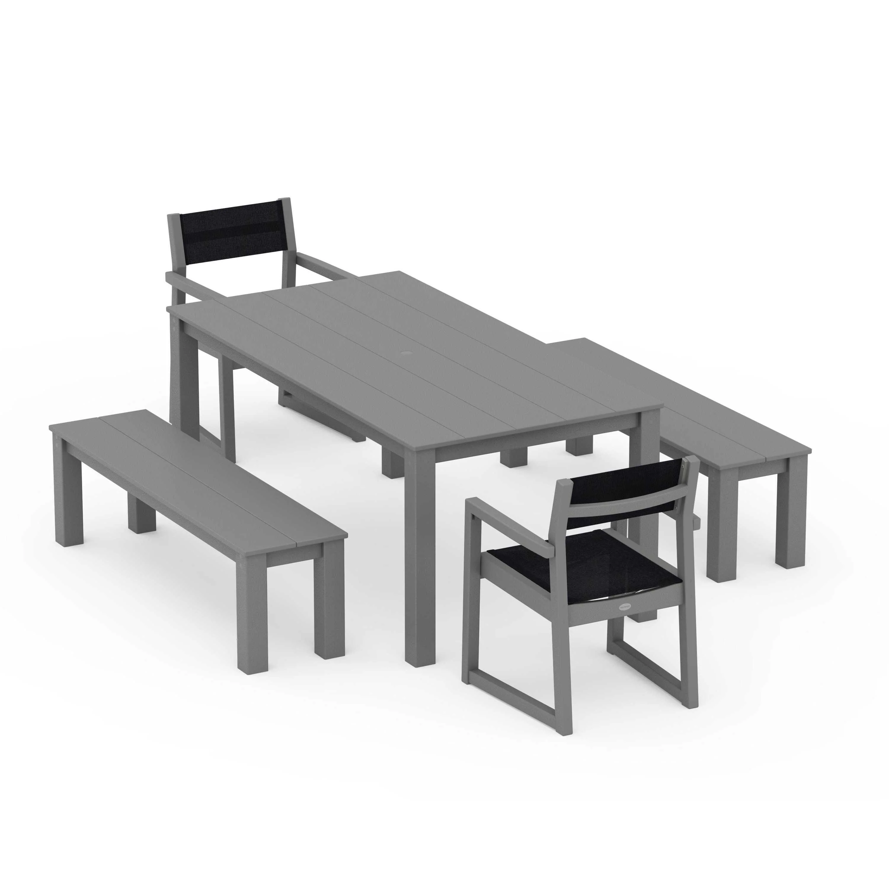 EDGE Sling Arm Chair 5-Piece Parsons Dining Set with Benches - Image 121
