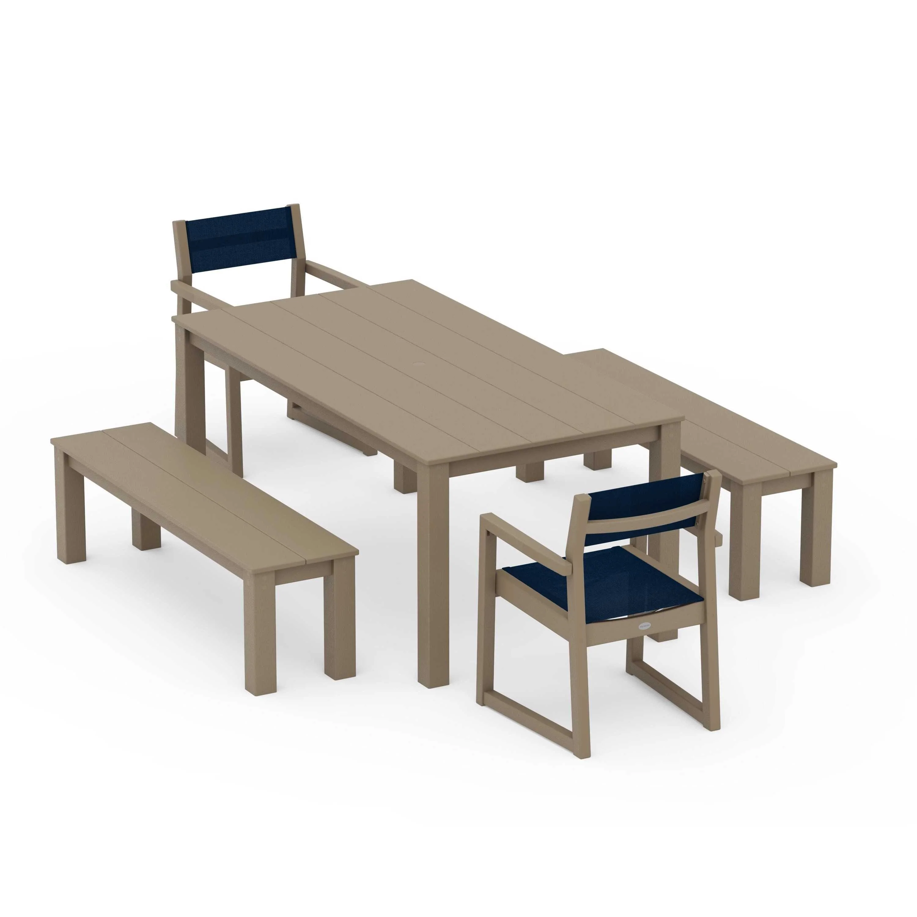 EDGE Sling Arm Chair 5-Piece Parsons Dining Set with Benches - Image 122