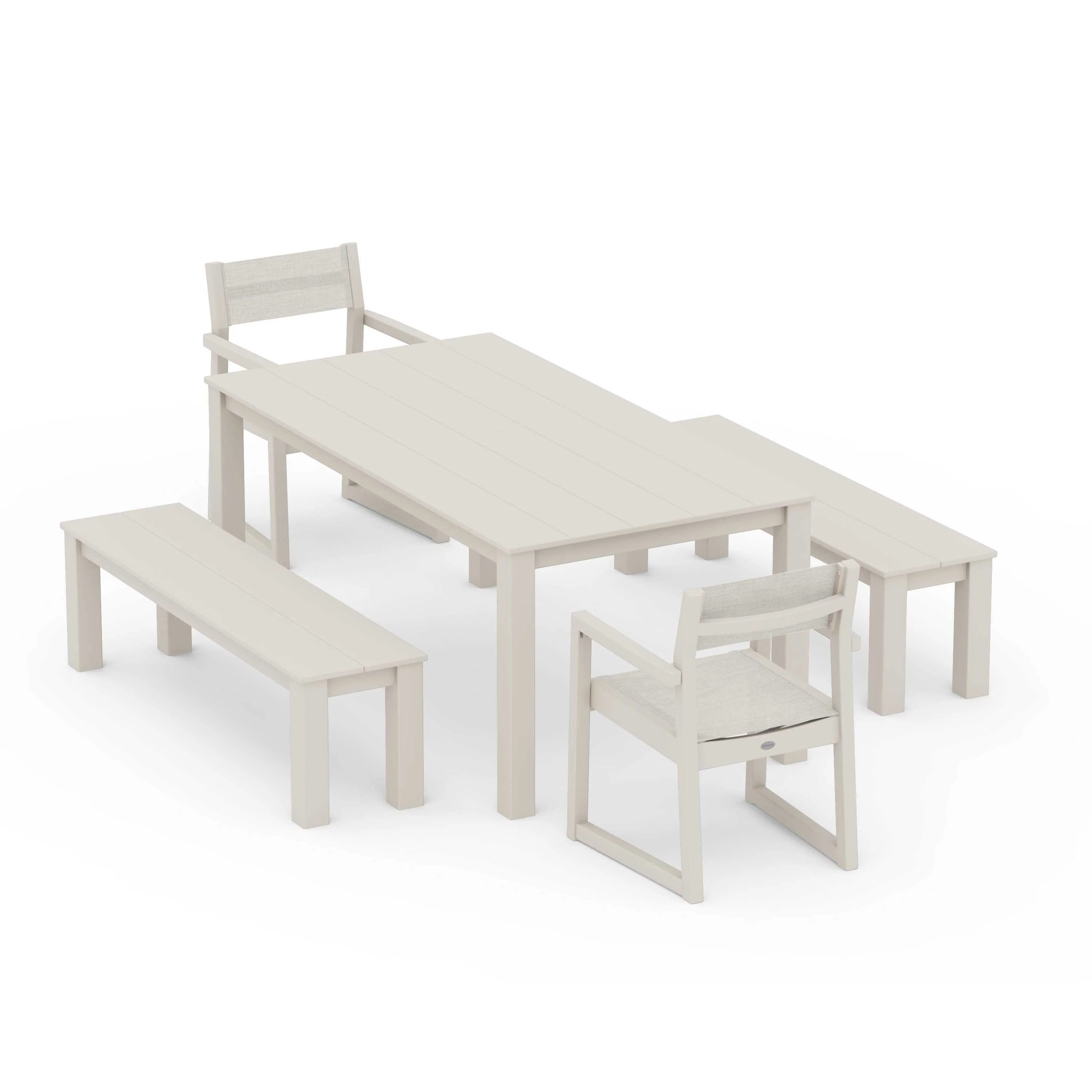 EDGE Sling Arm Chair 5-Piece Parsons Dining Set with Benches - Image 124