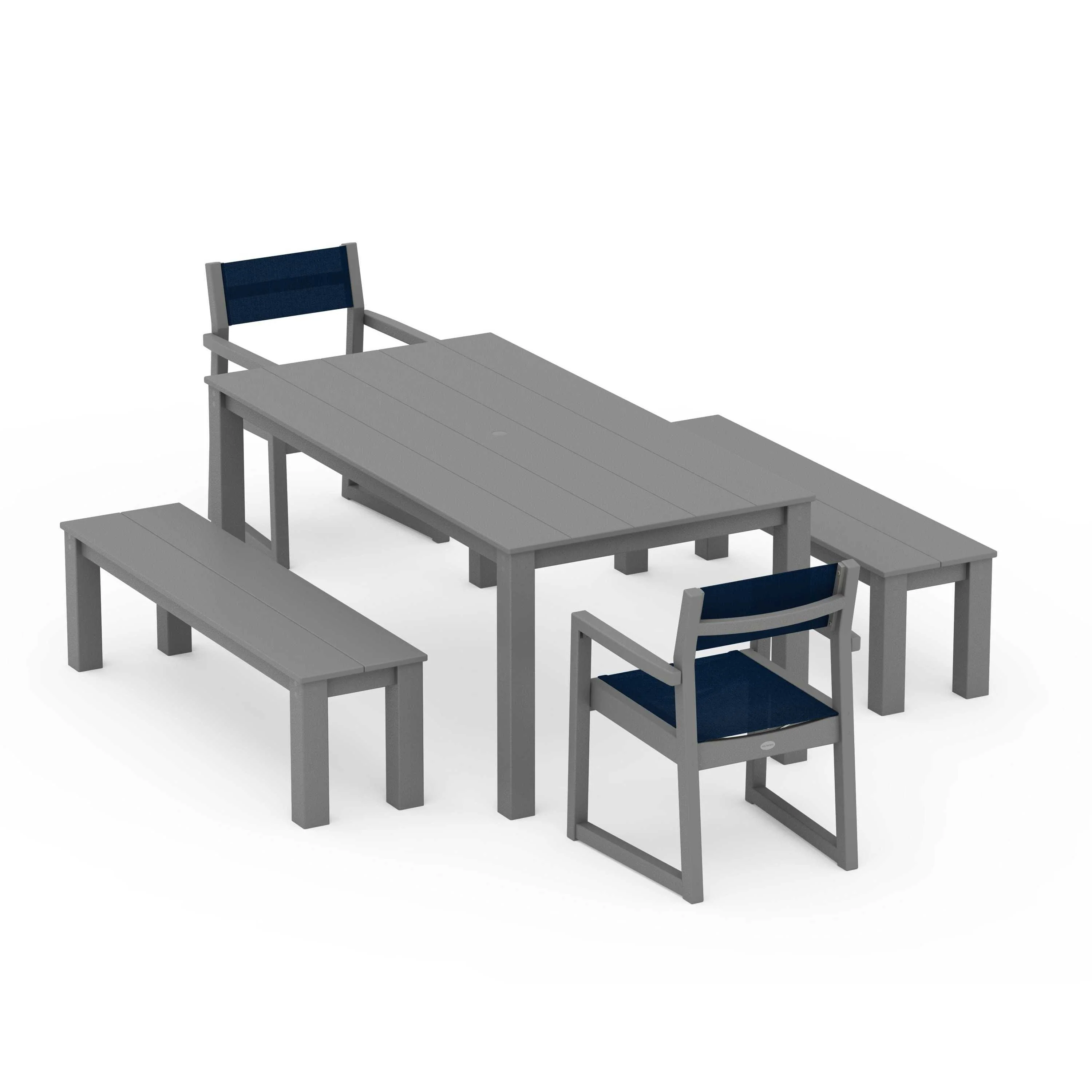 EDGE Sling Arm Chair 5-Piece Parsons Dining Set with Benches - Image 126