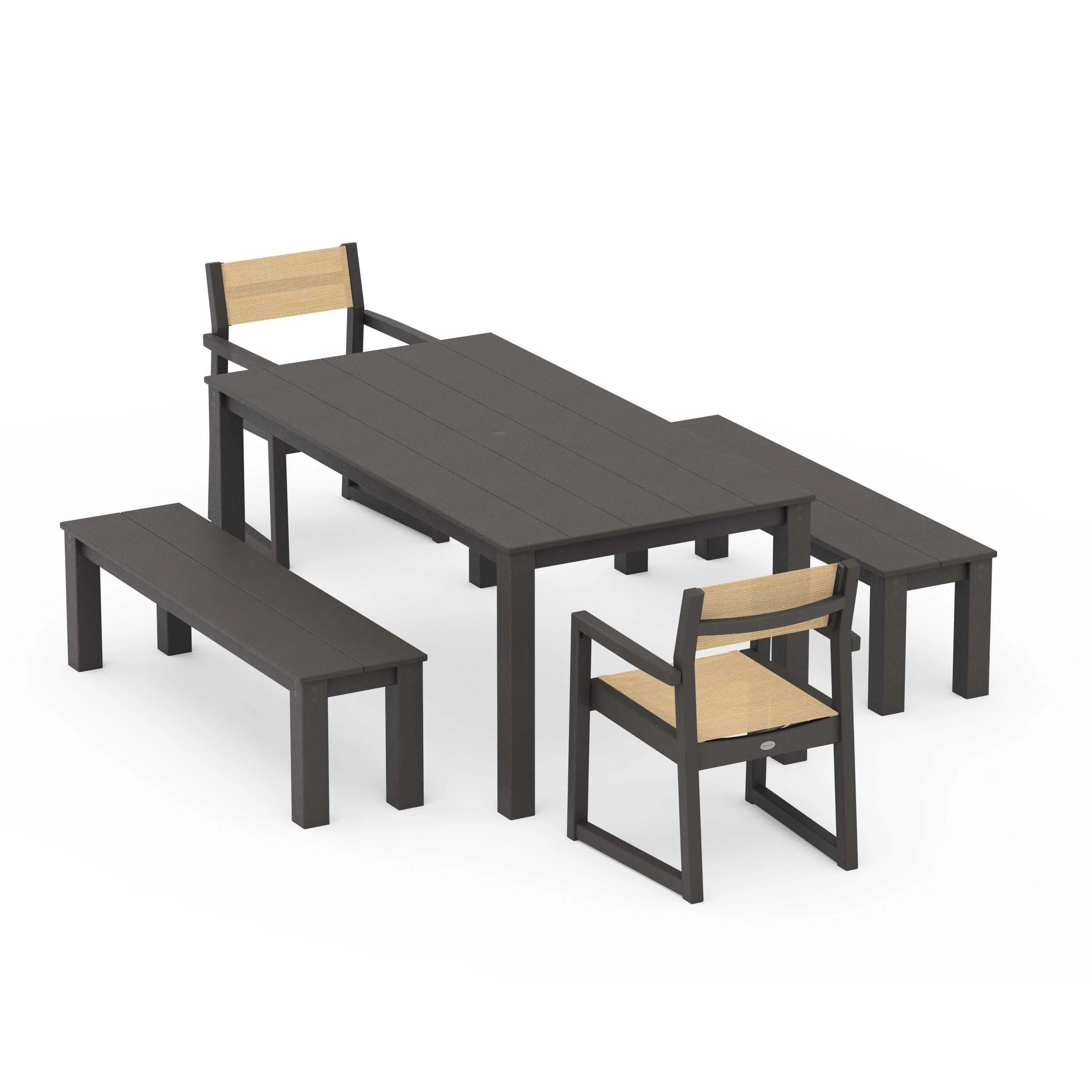 EDGE Sling Arm Chair 5-Piece Parsons Dining Set with Benches - Image 129