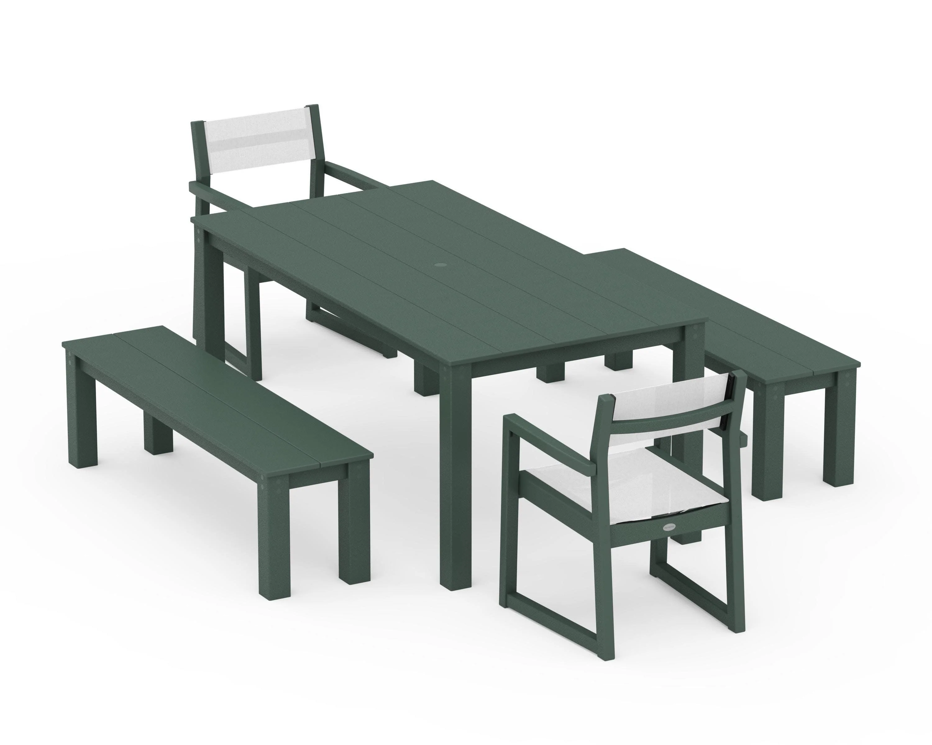 EDGE Sling Arm Chair 5-Piece Parsons Dining Set with Benches - Image 13