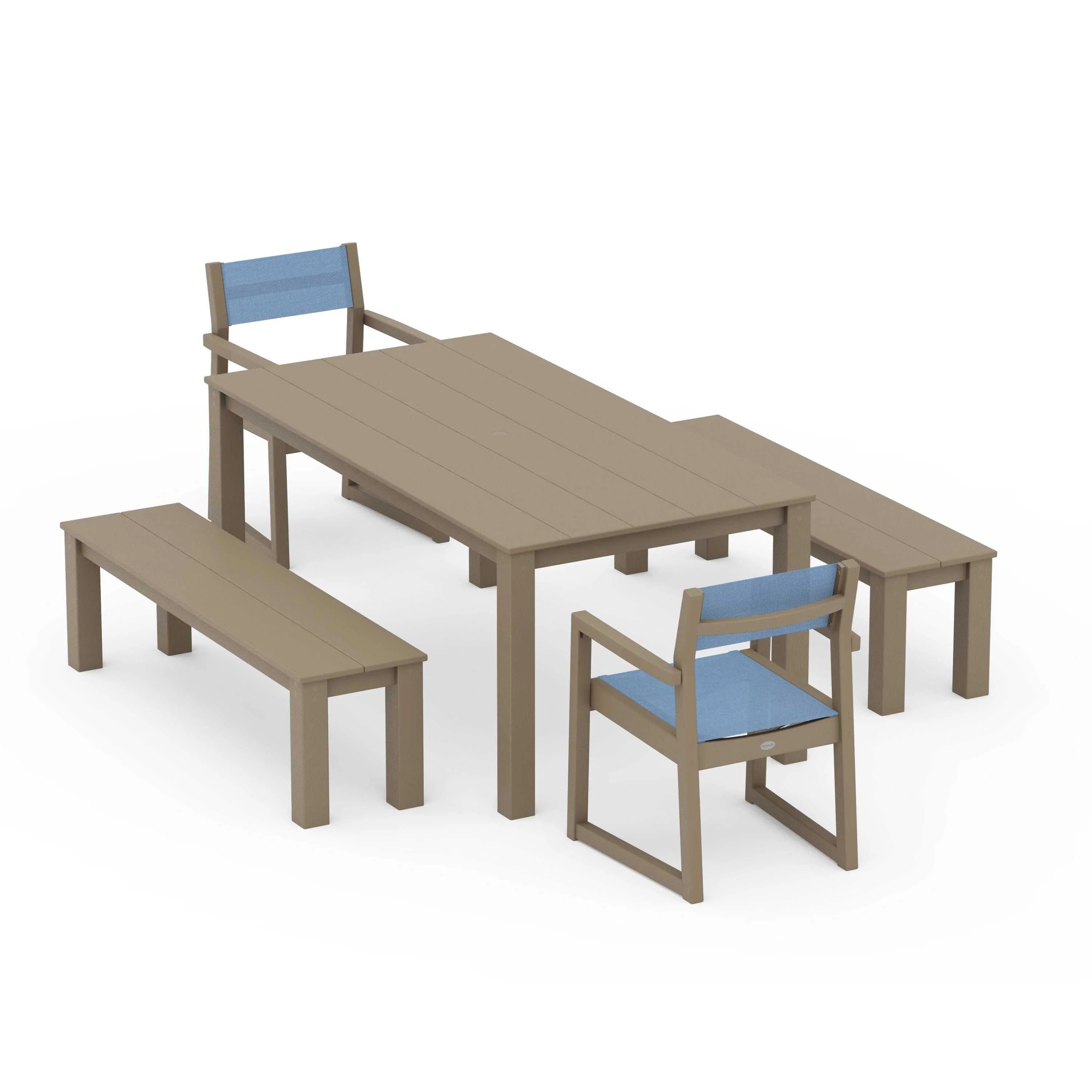 EDGE Sling Arm Chair 5-Piece Parsons Dining Set with Benches - Image 131