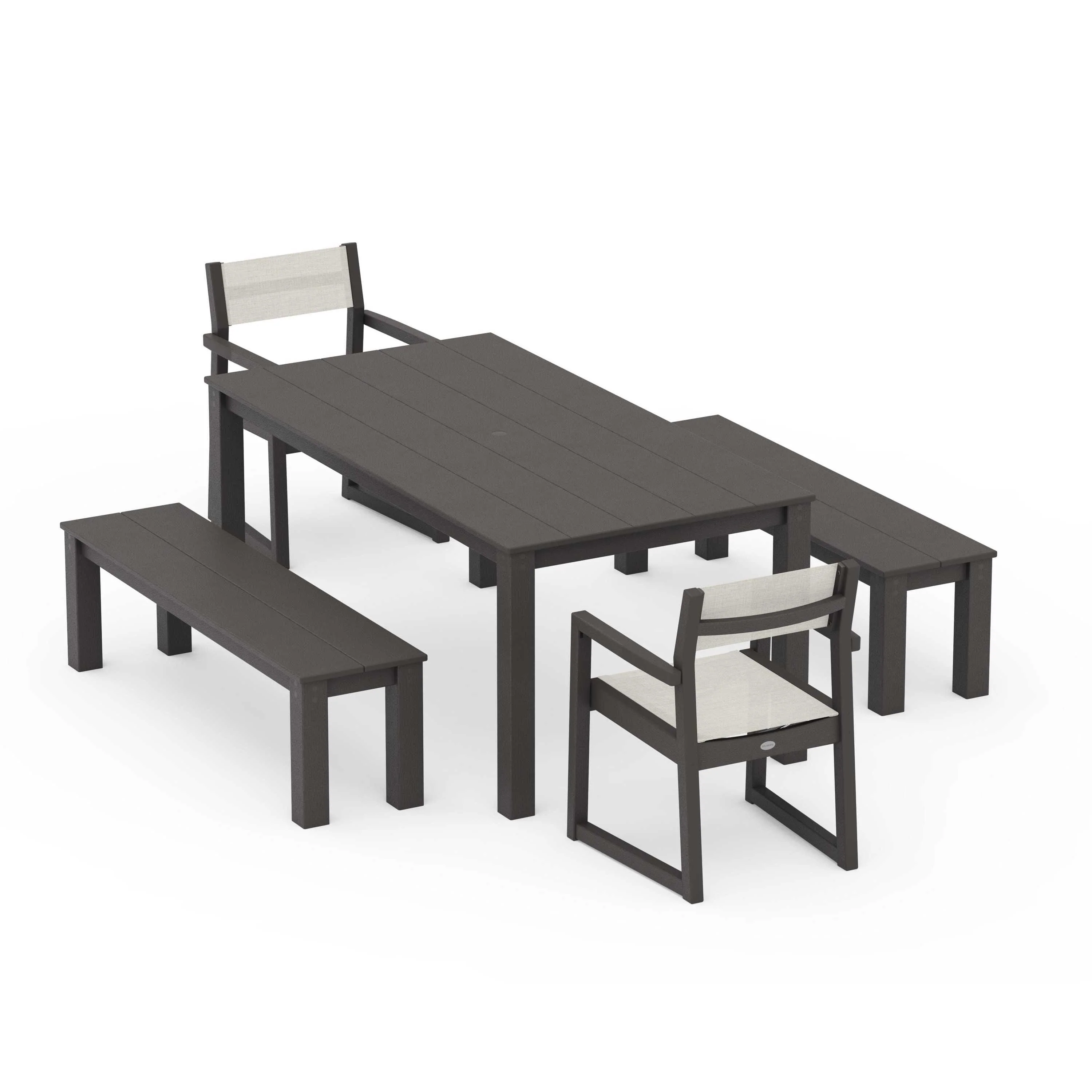 EDGE Sling Arm Chair 5-Piece Parsons Dining Set with Benches - Image 132