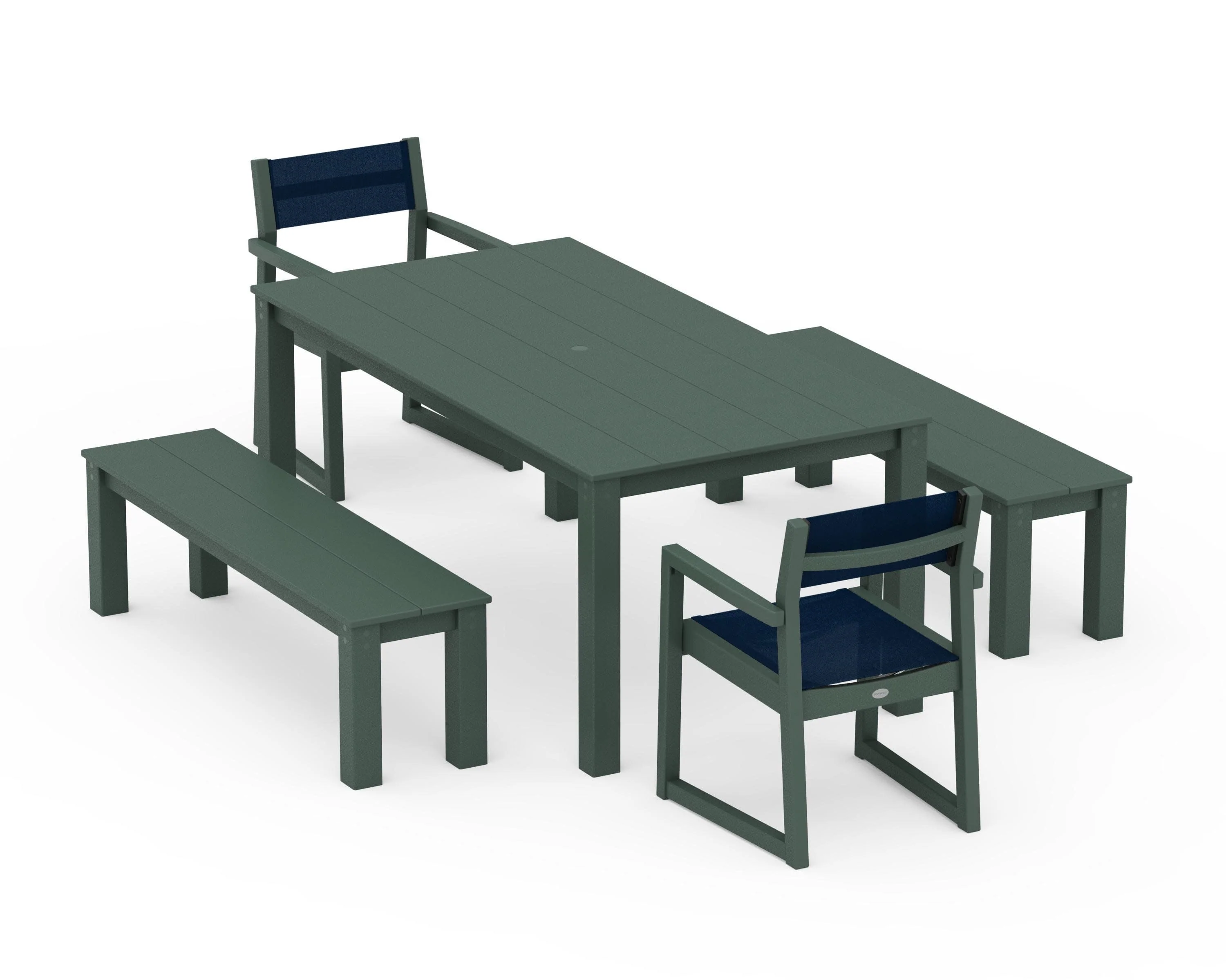 EDGE Sling Arm Chair 5-Piece Parsons Dining Set with Benches - Image 14