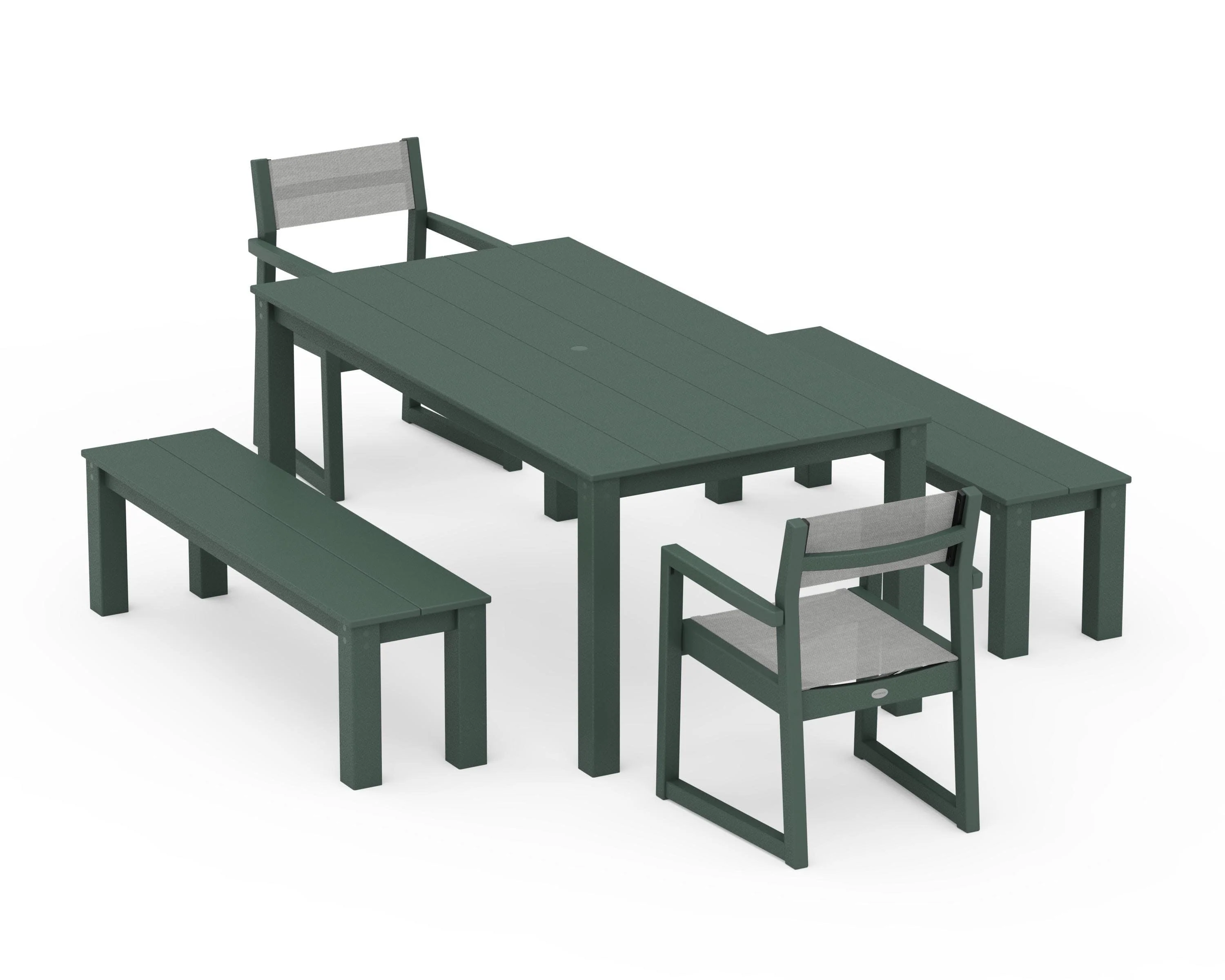 EDGE Sling Arm Chair 5-Piece Parsons Dining Set with Benches - Image 15
