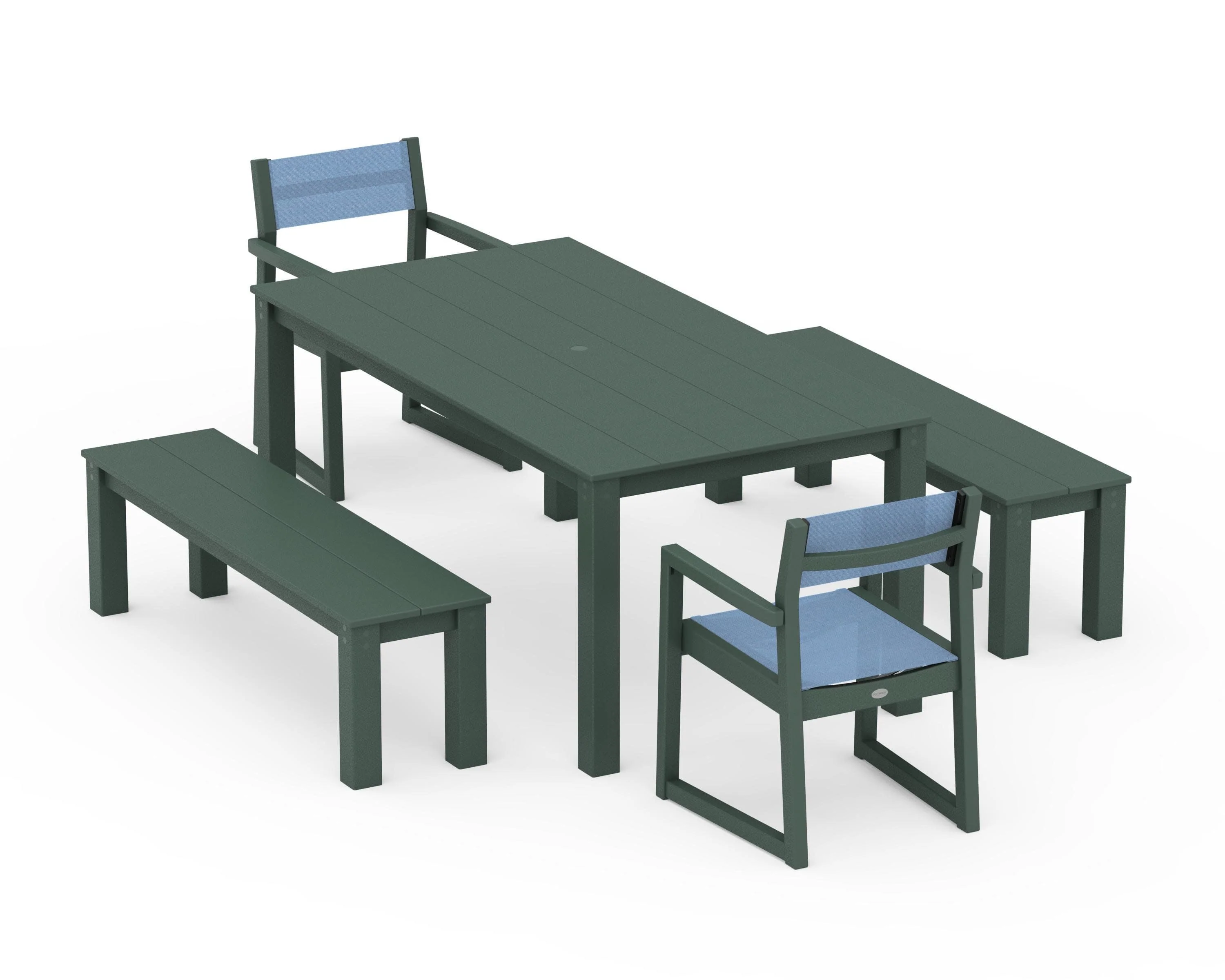 EDGE Sling Arm Chair 5-Piece Parsons Dining Set with Benches - Image 16