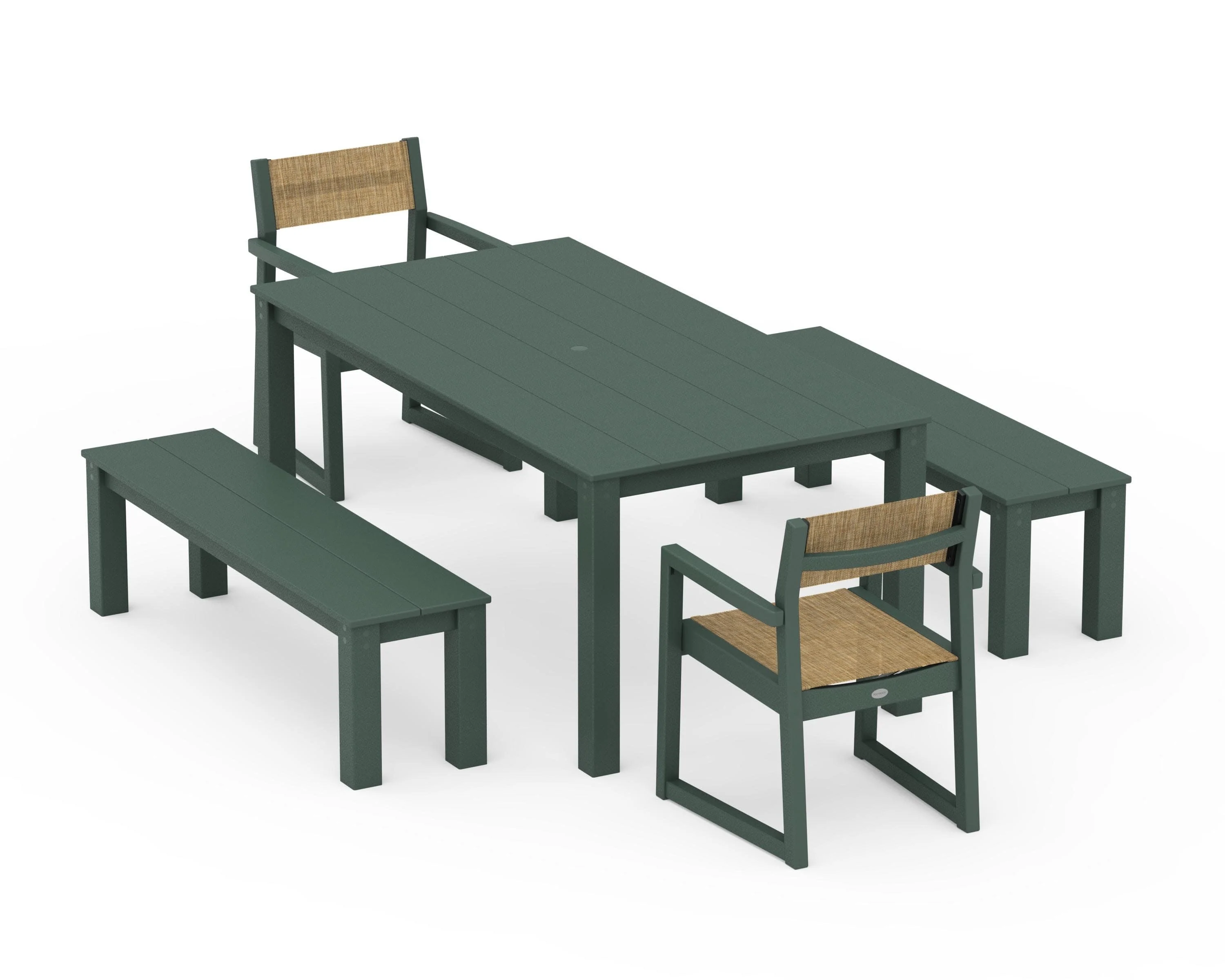 EDGE Sling Arm Chair 5-Piece Parsons Dining Set with Benches - Image 17