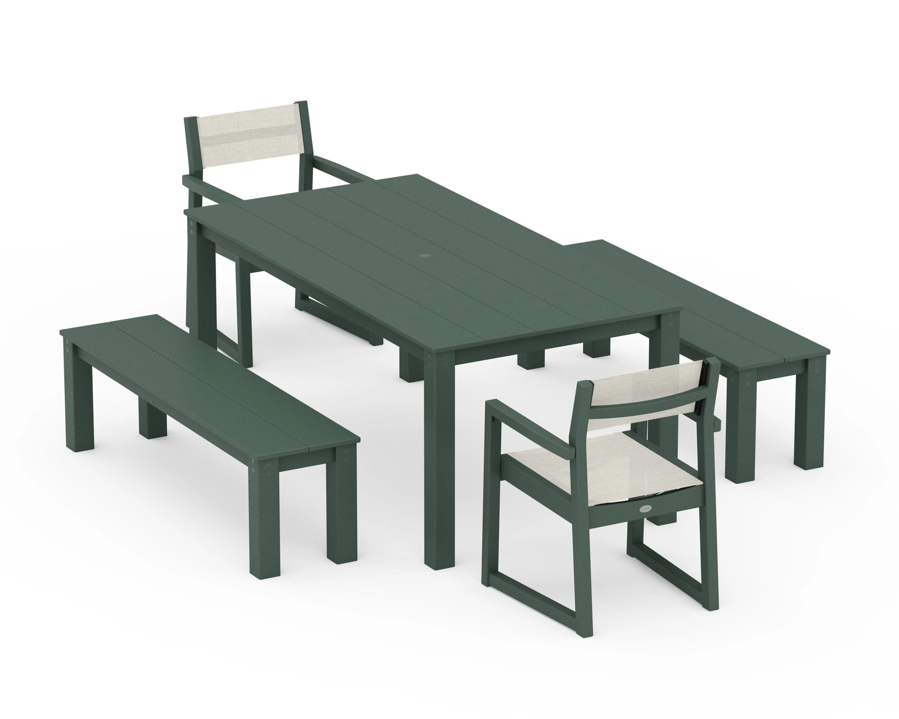EDGE Sling Arm Chair 5-Piece Parsons Dining Set with Benches - Image 18