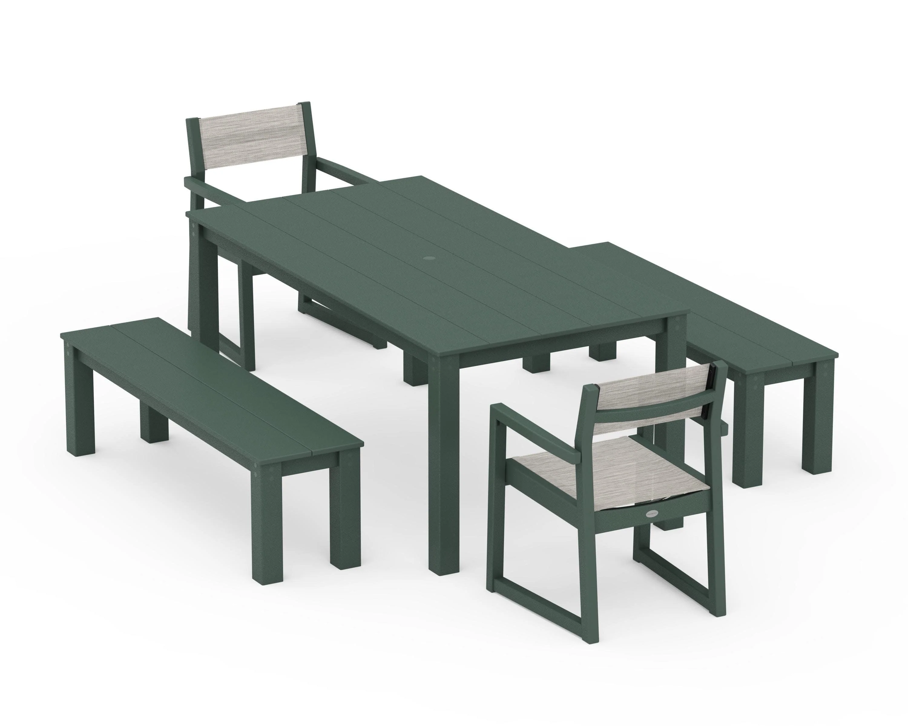 EDGE Sling Arm Chair 5-Piece Parsons Dining Set with Benches - Image 19