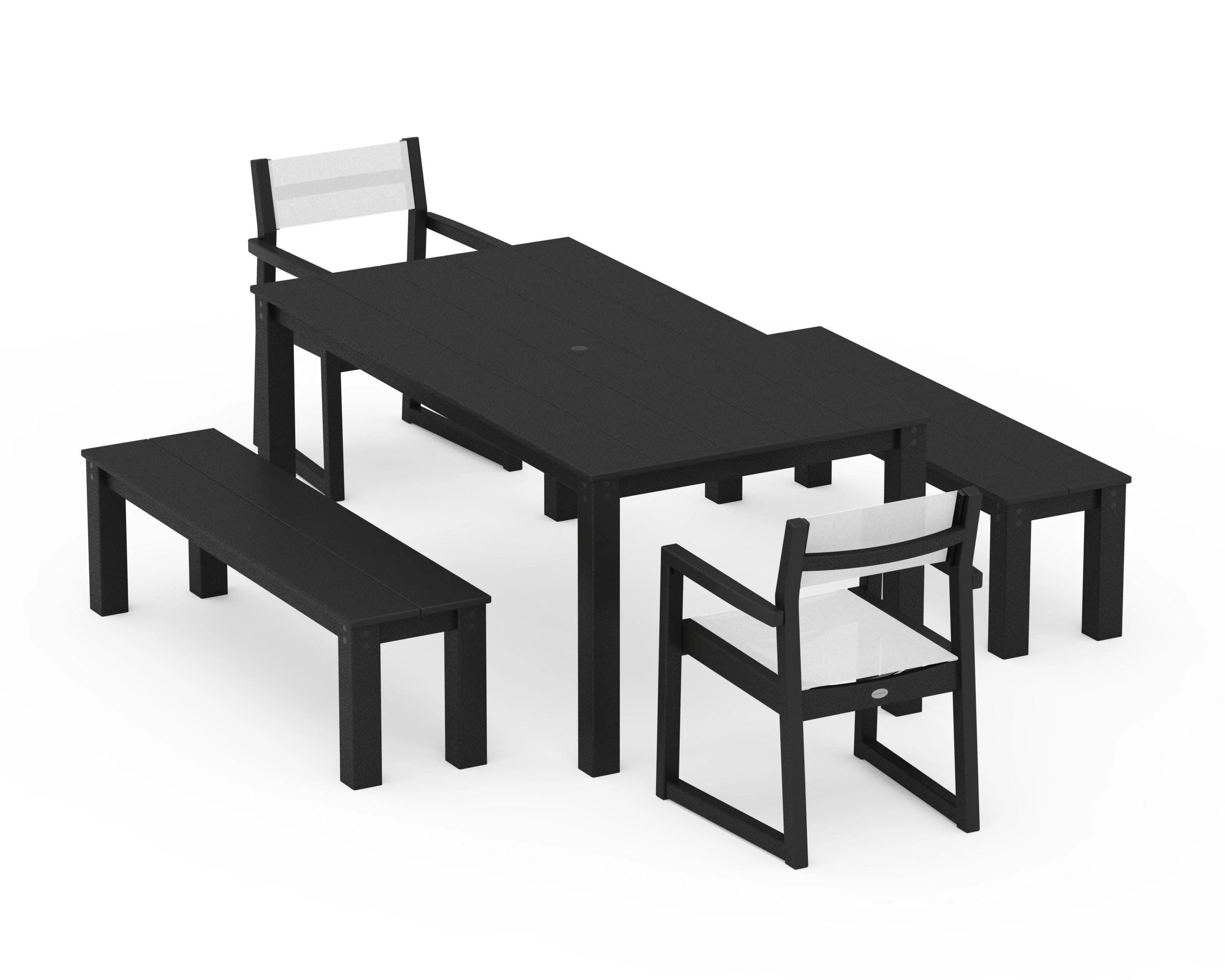 EDGE Sling Arm Chair 5-Piece Parsons Dining Set with Benches - Image 2