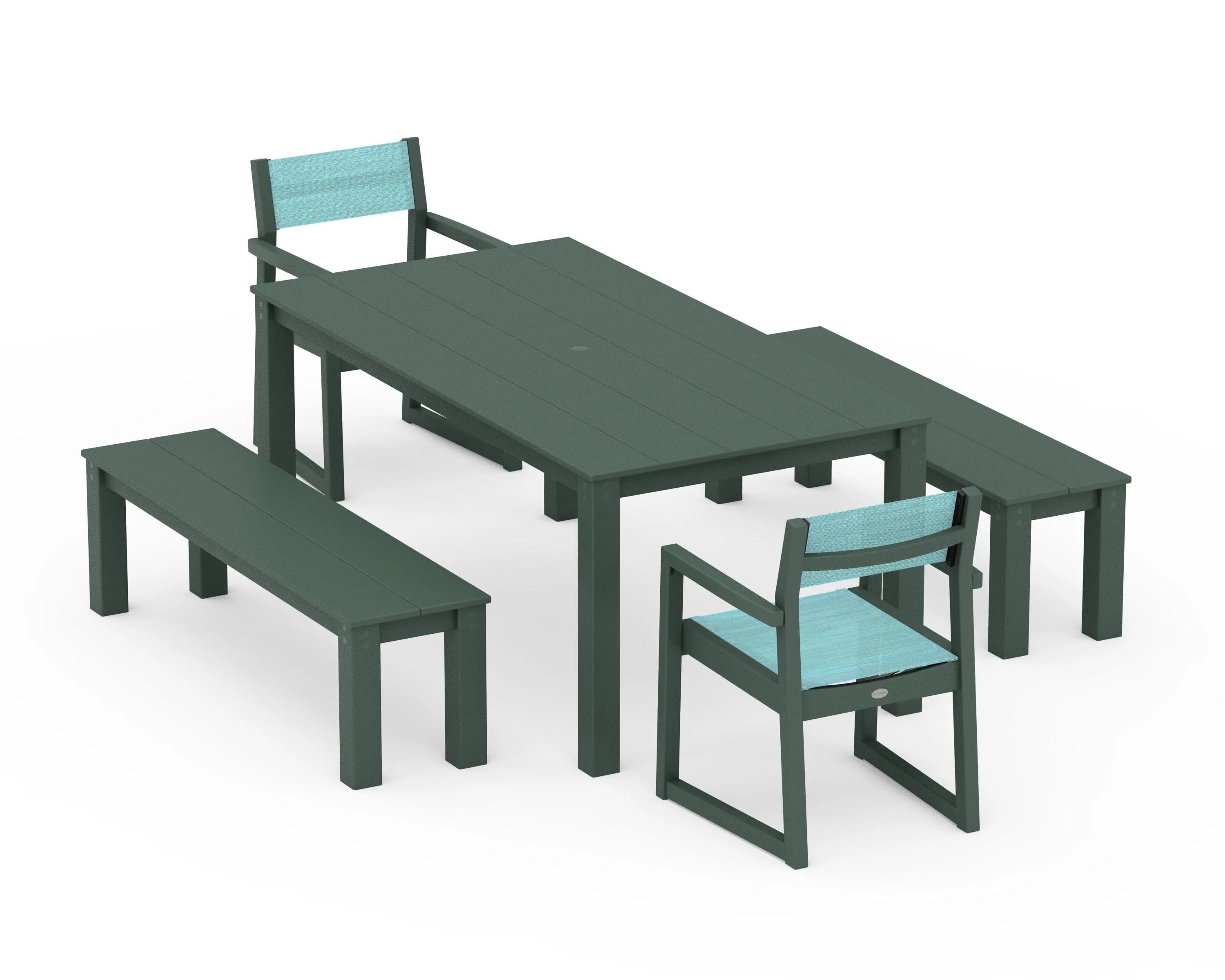 EDGE Sling Arm Chair 5-Piece Parsons Dining Set with Benches - Image 20