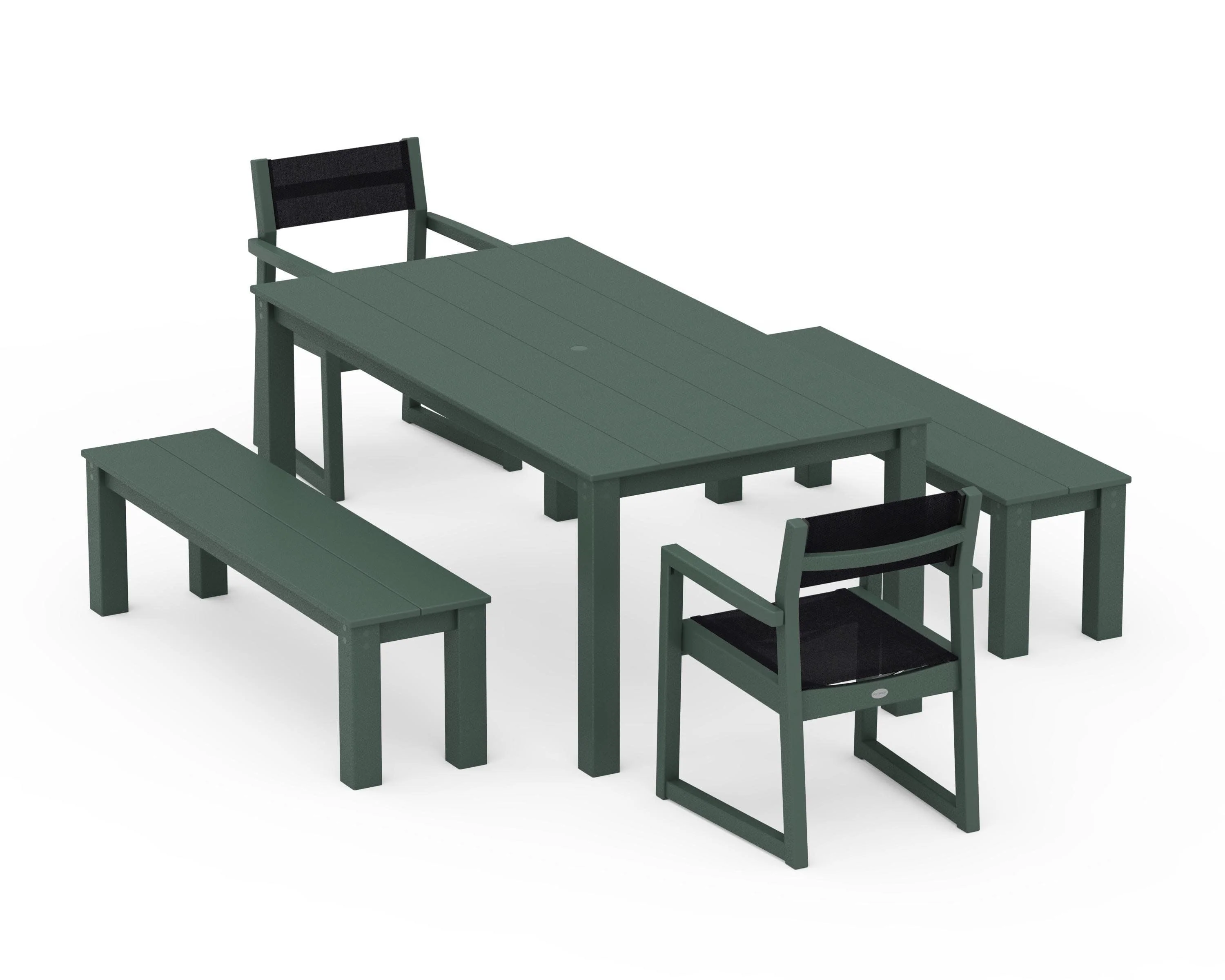 EDGE Sling Arm Chair 5-Piece Parsons Dining Set with Benches - Image 21