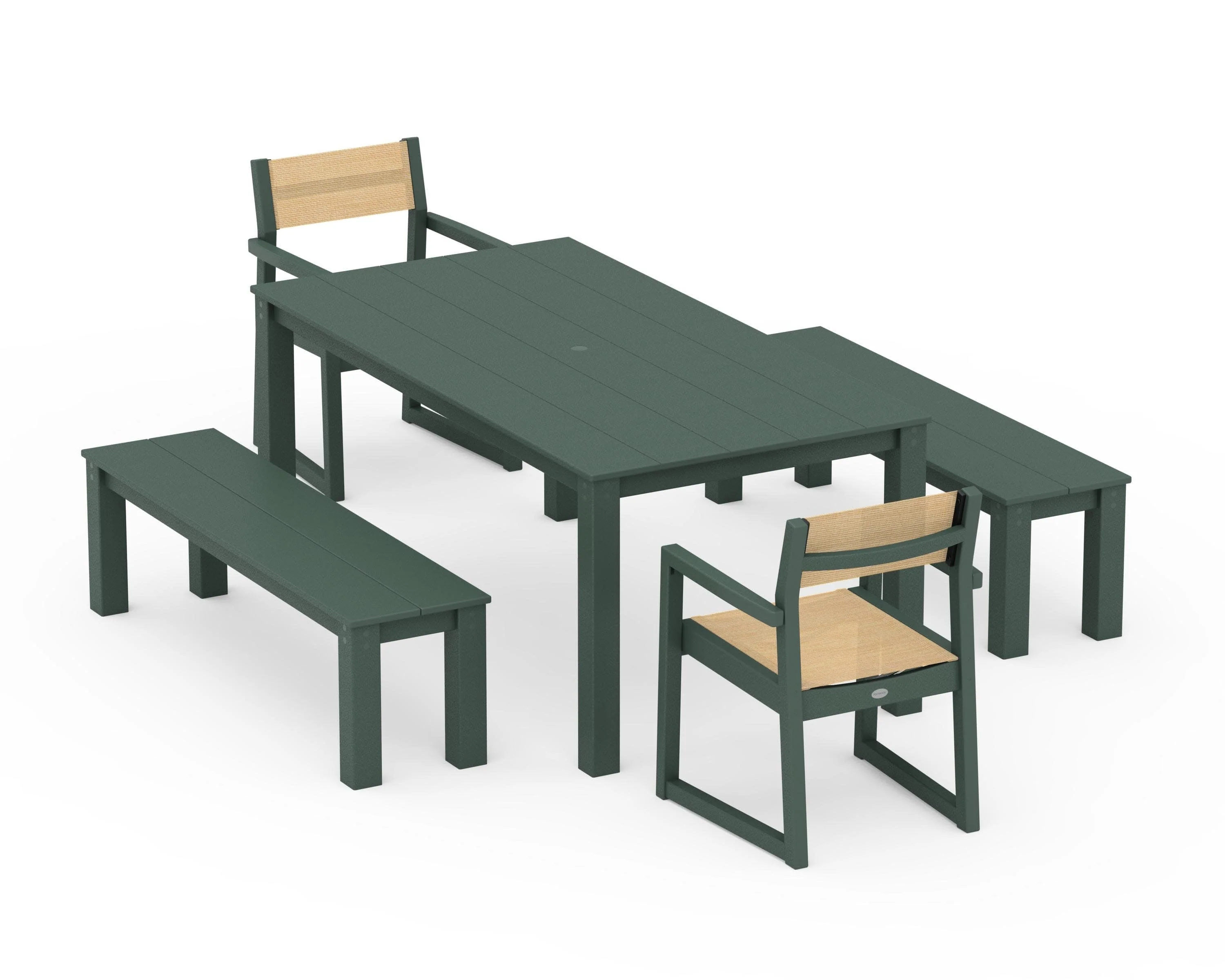EDGE Sling Arm Chair 5-Piece Parsons Dining Set with Benches - Image 22