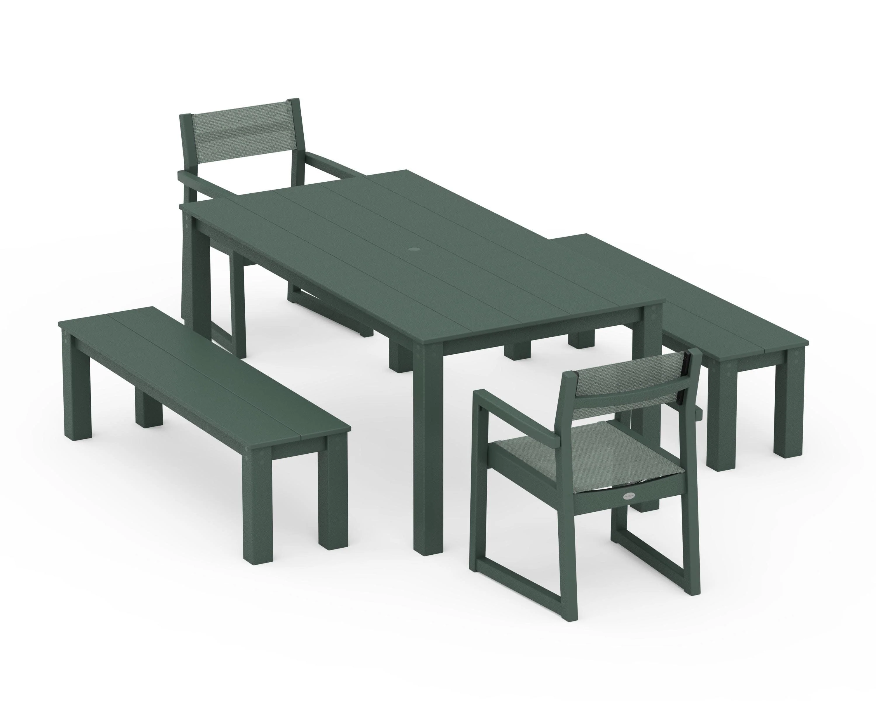 EDGE Sling Arm Chair 5-Piece Parsons Dining Set with Benches - Image 23