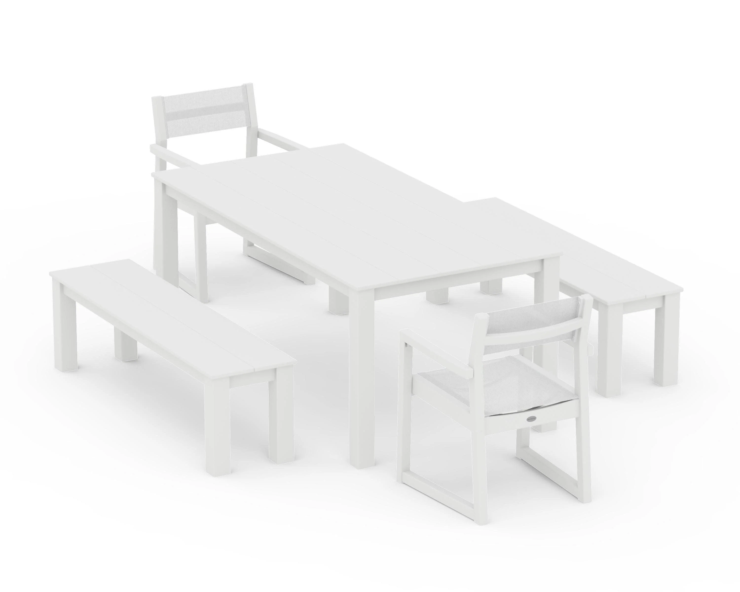 EDGE Sling Arm Chair 5-Piece Parsons Dining Set with Benches - Image 24