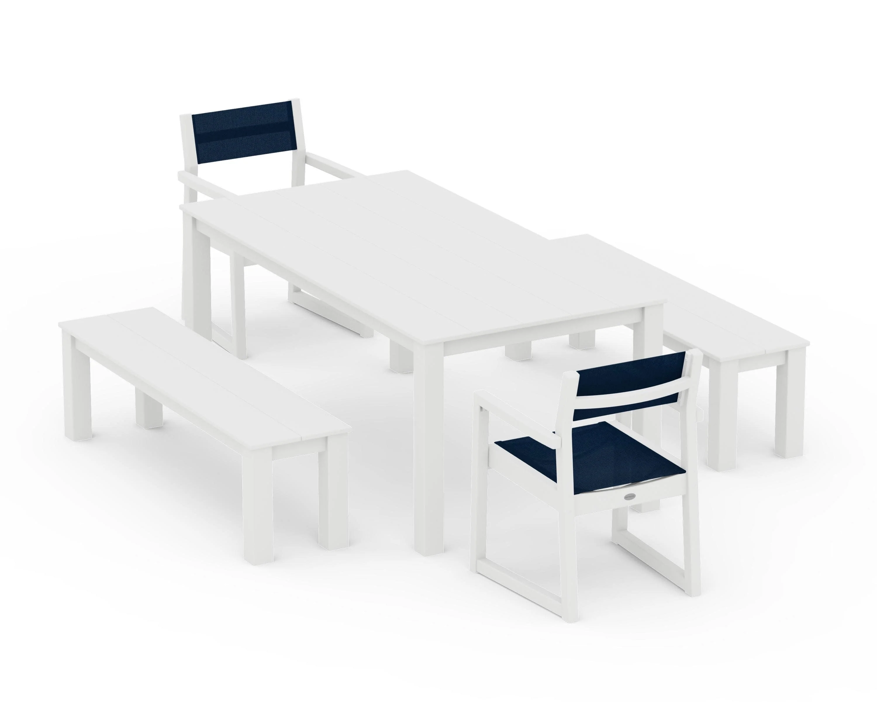 EDGE Sling Arm Chair 5-Piece Parsons Dining Set with Benches - Image 25