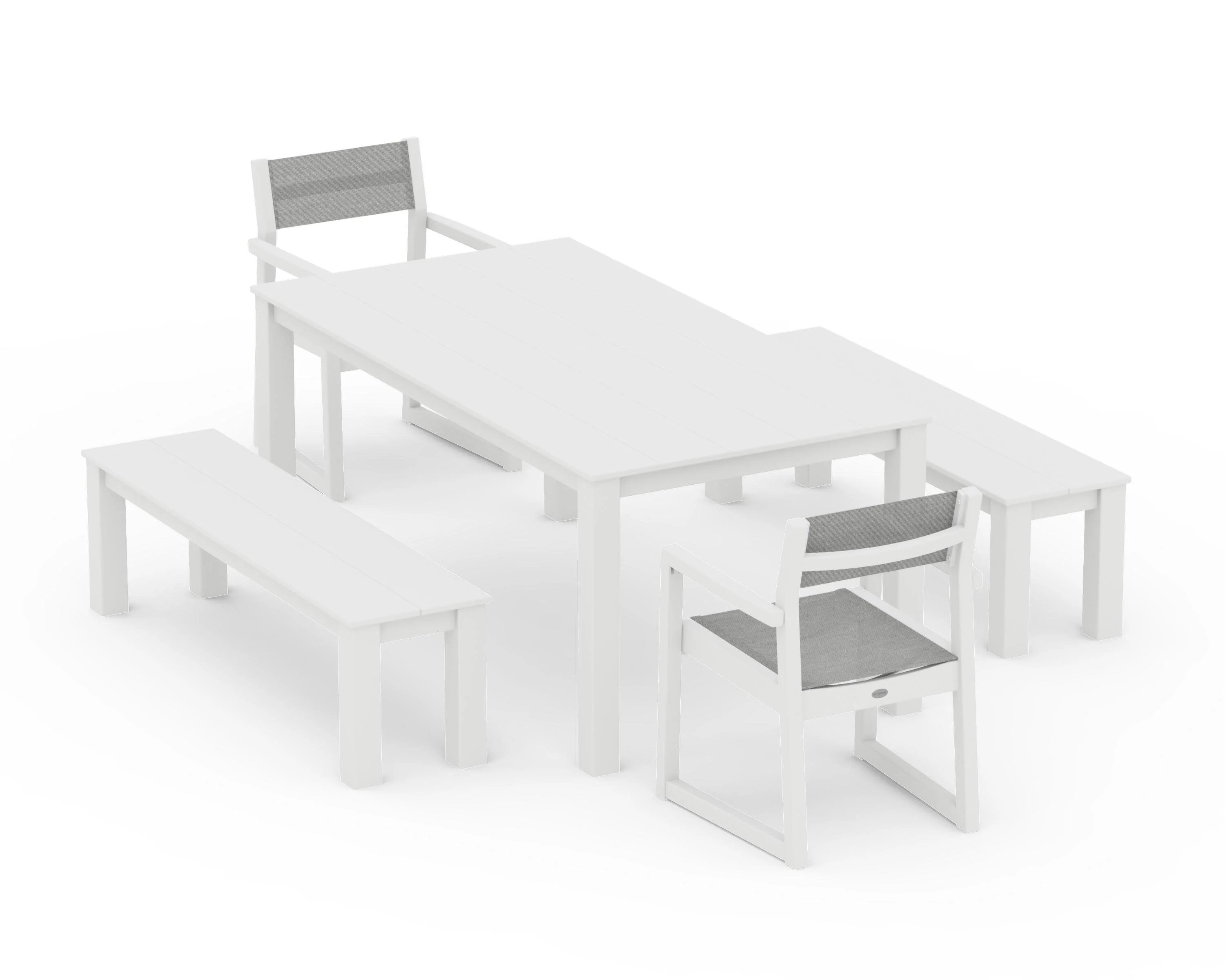 EDGE Sling Arm Chair 5-Piece Parsons Dining Set with Benches - Image 26