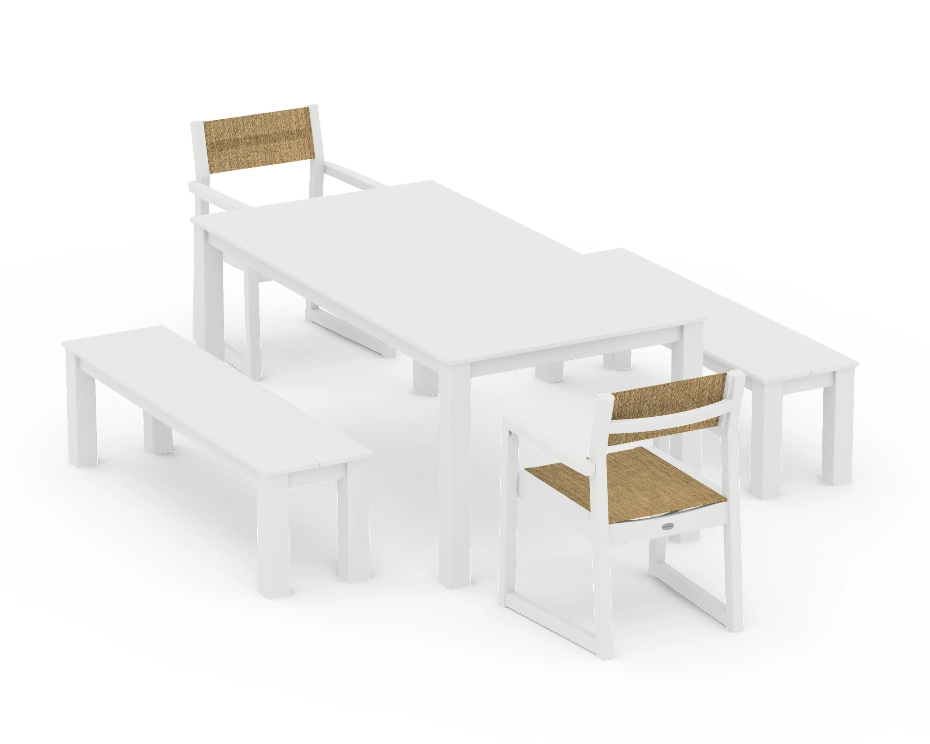 EDGE Sling Arm Chair 5-Piece Parsons Dining Set with Benches - Image 28