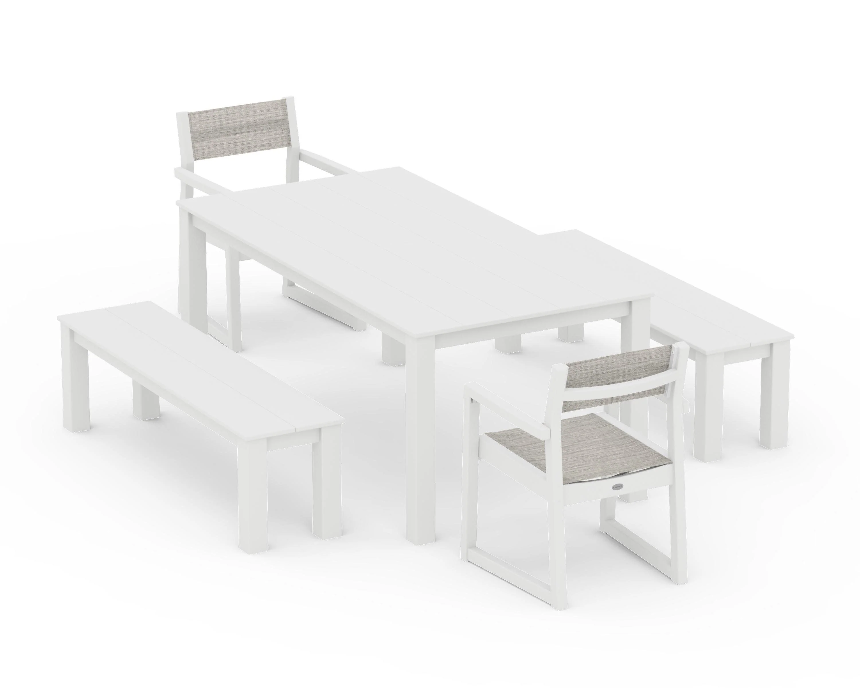 EDGE Sling Arm Chair 5-Piece Parsons Dining Set with Benches - Image 29