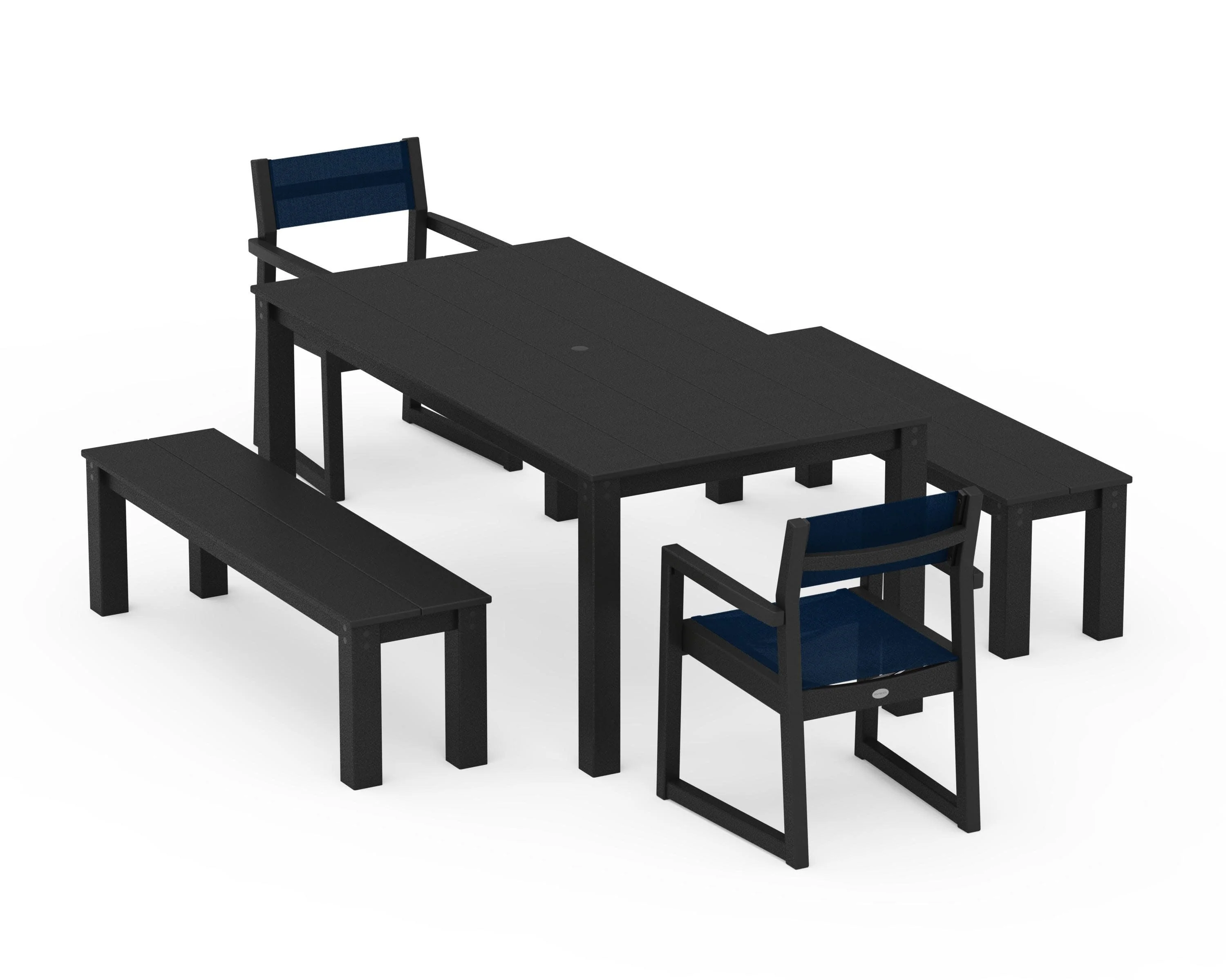 EDGE Sling Arm Chair 5-Piece Parsons Dining Set with Benches - Image 3