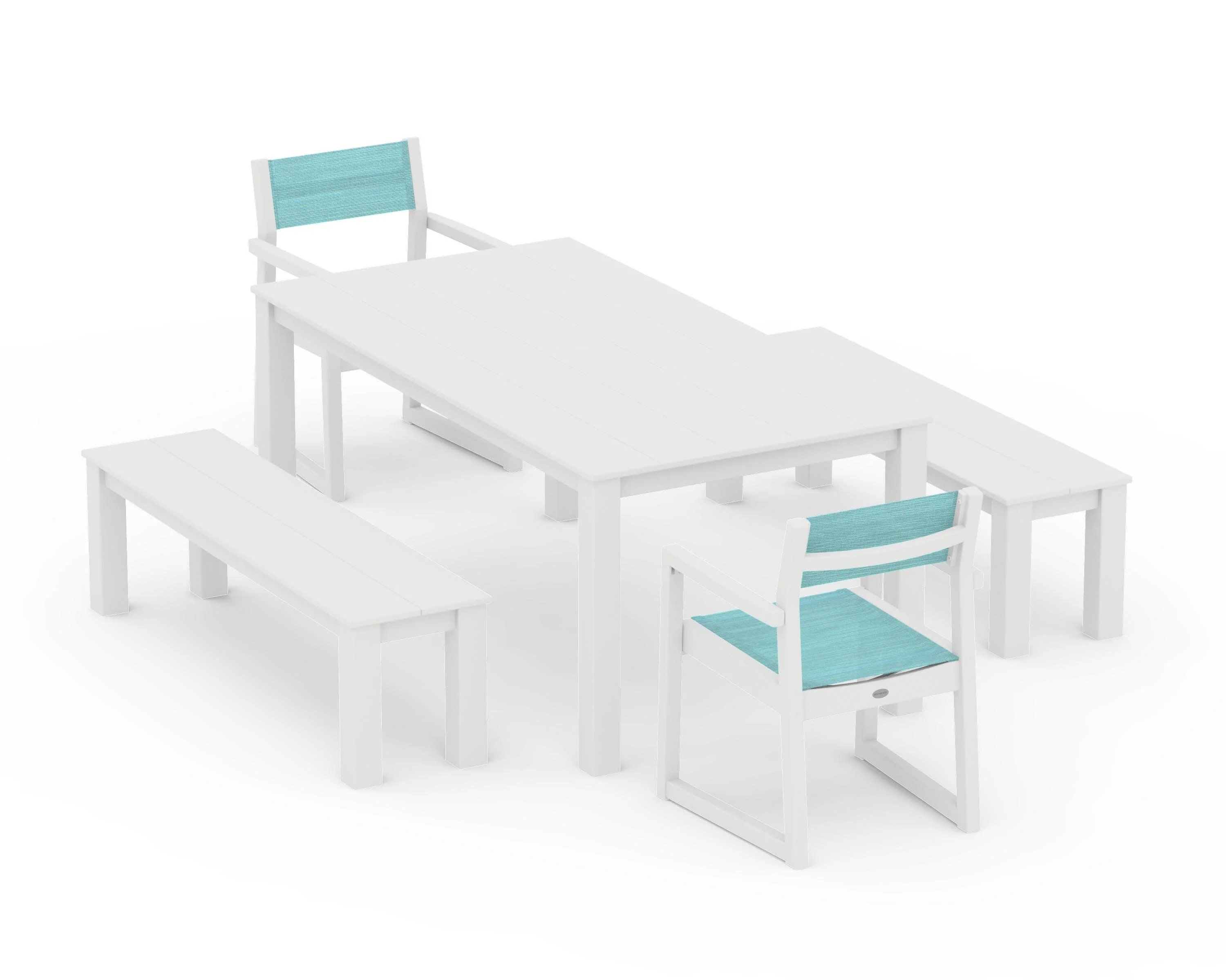 EDGE Sling Arm Chair 5-Piece Parsons Dining Set with Benches - Image 30