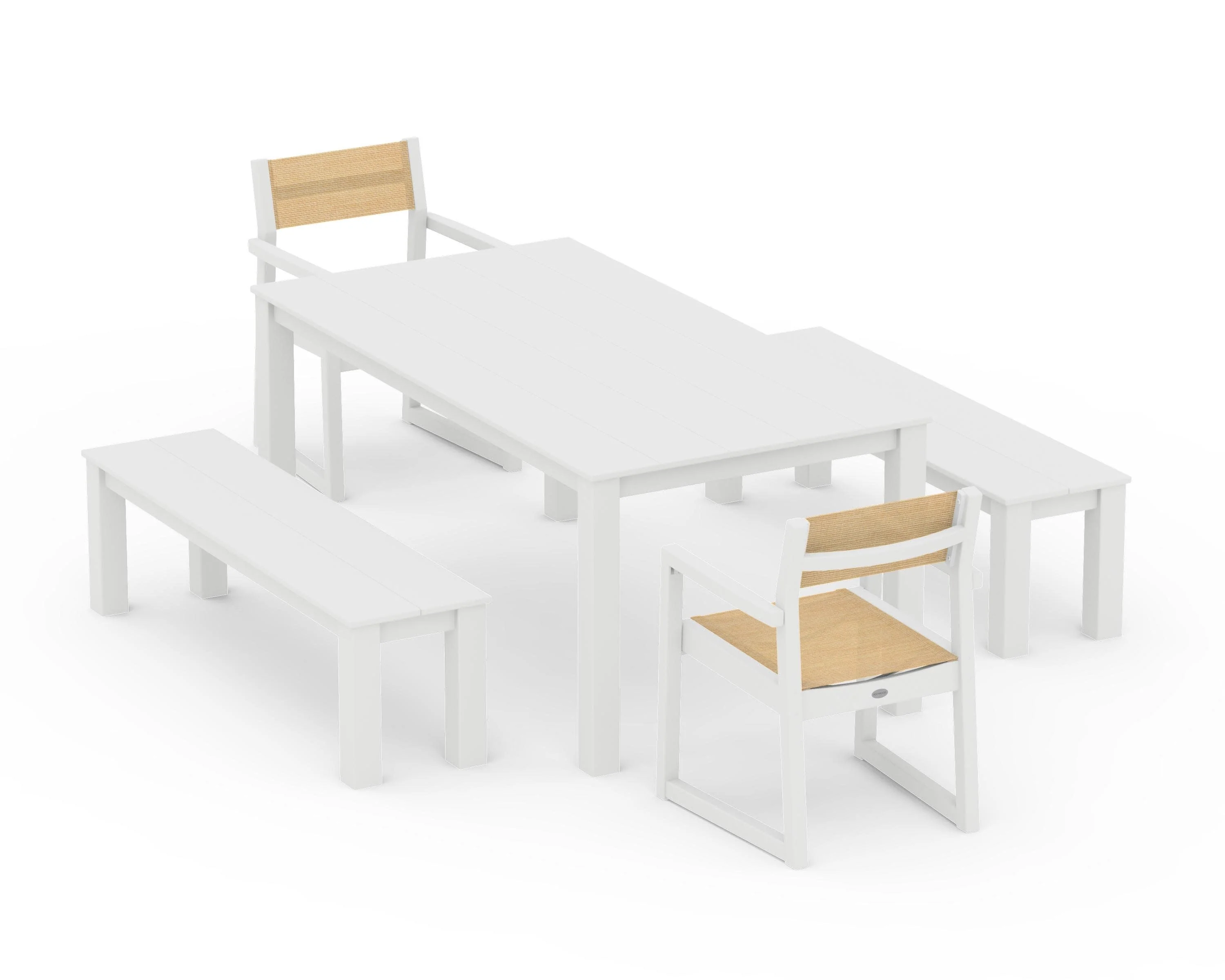 EDGE Sling Arm Chair 5-Piece Parsons Dining Set with Benches - Image 32