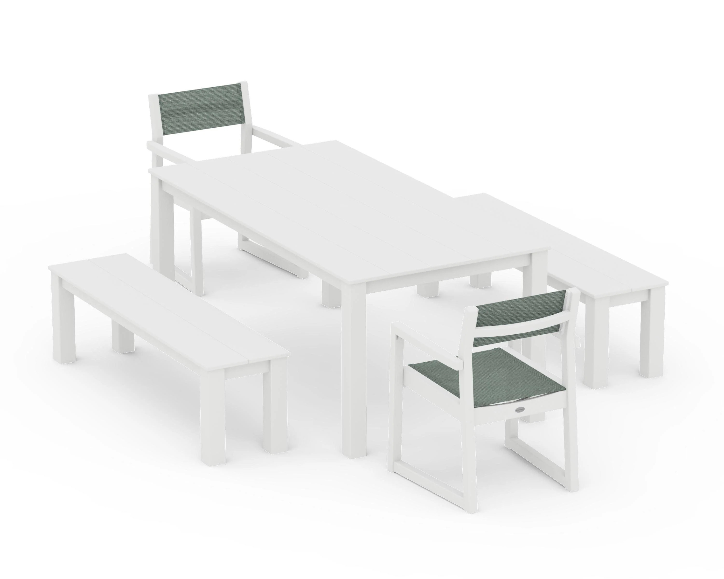 EDGE Sling Arm Chair 5-Piece Parsons Dining Set with Benches - Image 33